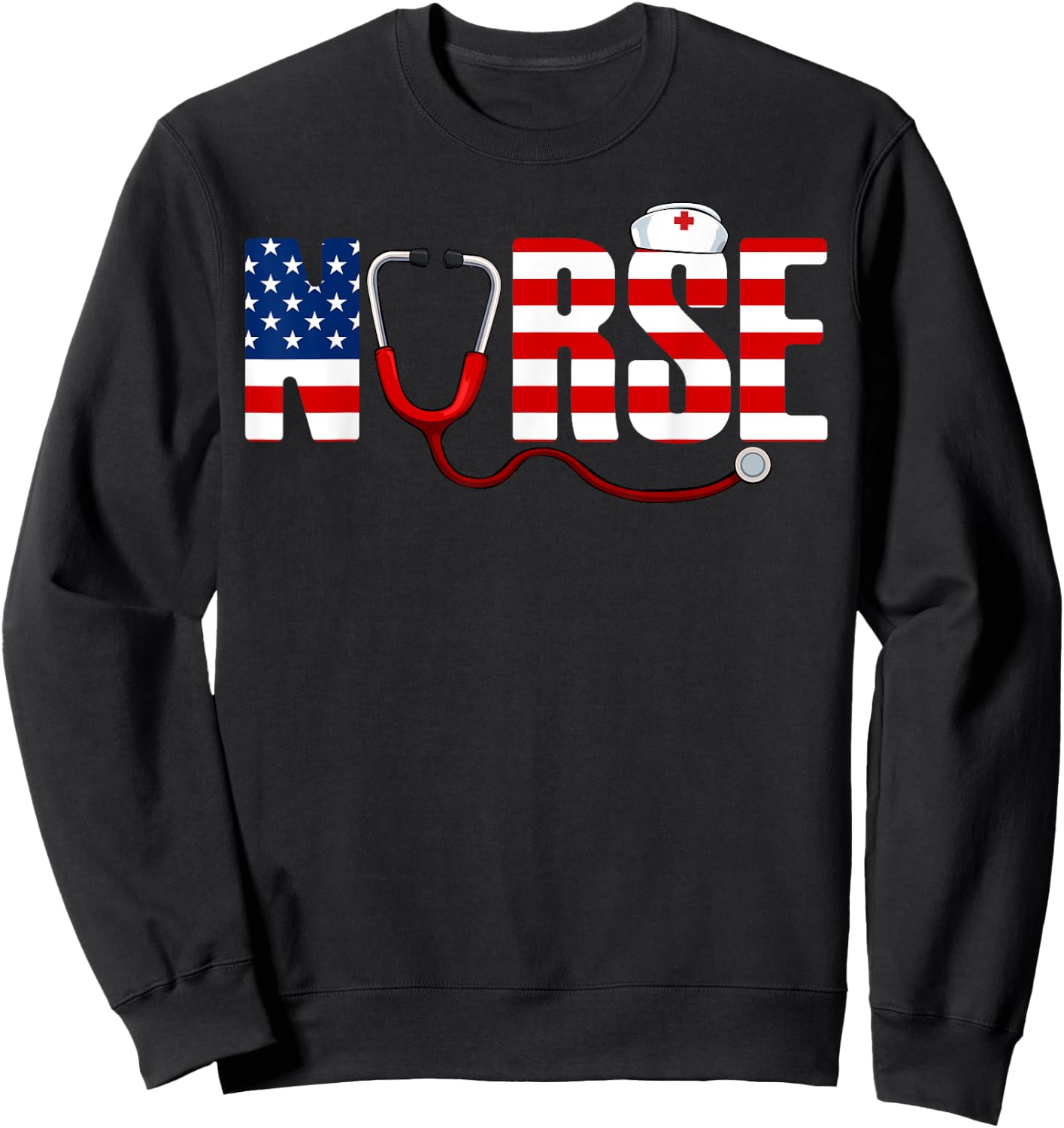 Nurse 4th Of July Cool Stethoscope Patriotic American Flag Kids Men Sweatshirt - Sweatshirt | Black