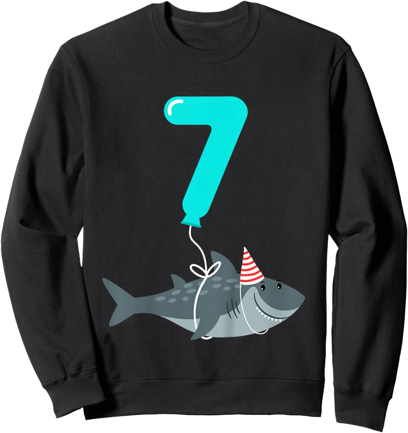 7th Birthday Shark Shirt | Cute 7 Year Old Shark Gift Shirt Sweatshirt - Sweatshirt | Black