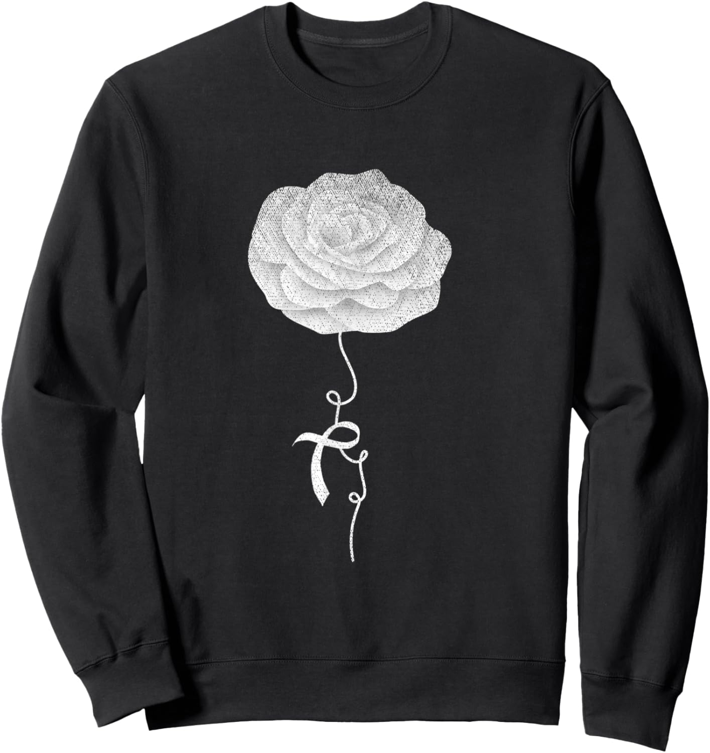 Flowers White Ribbon Women Lung Cancer Awareness Sweatshirt - Sweatshirt | Black