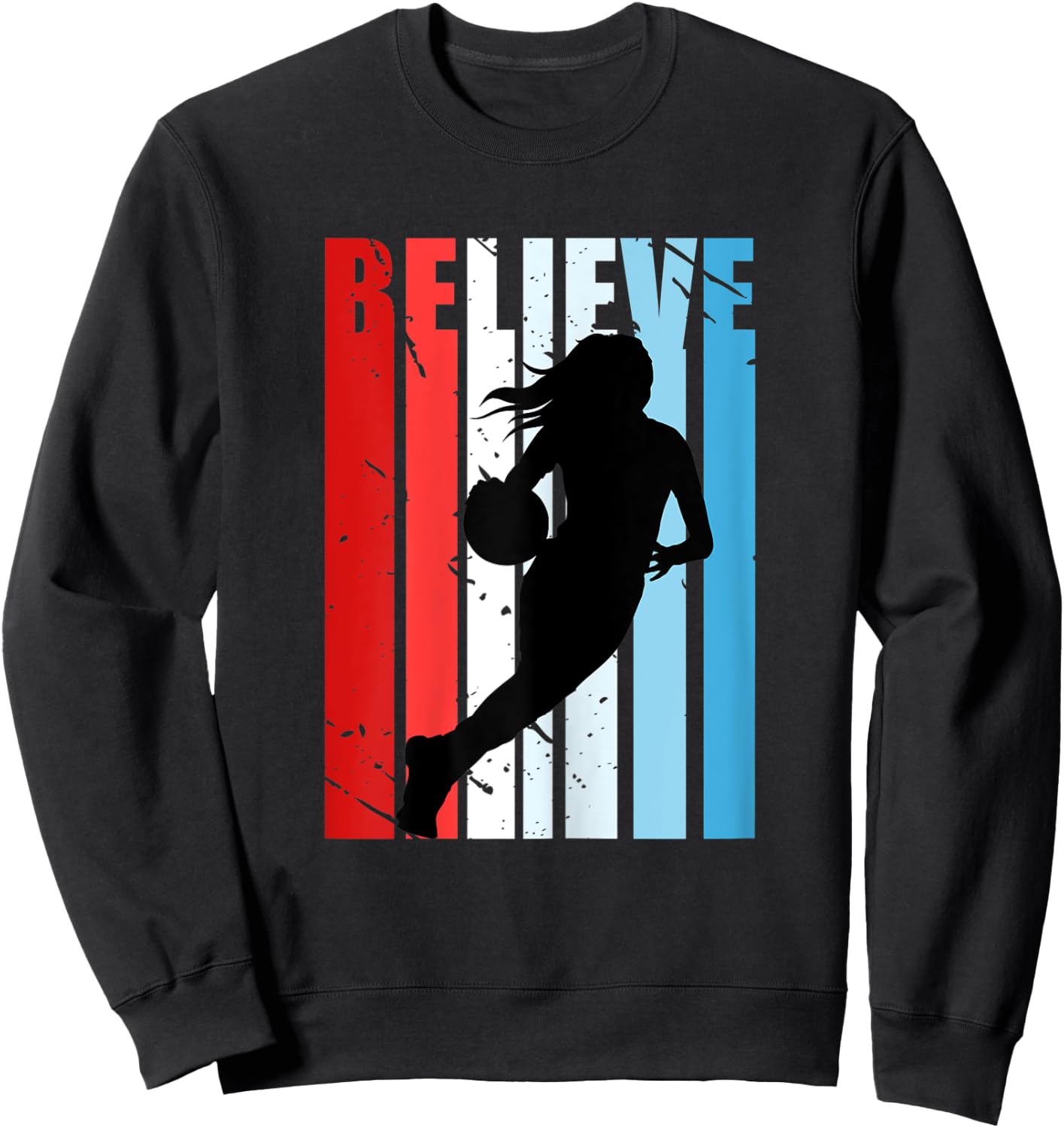 Retro Basketball Girls Woman Motivational Red White Blue USA Sweatshirt - Sweatshirt | Black