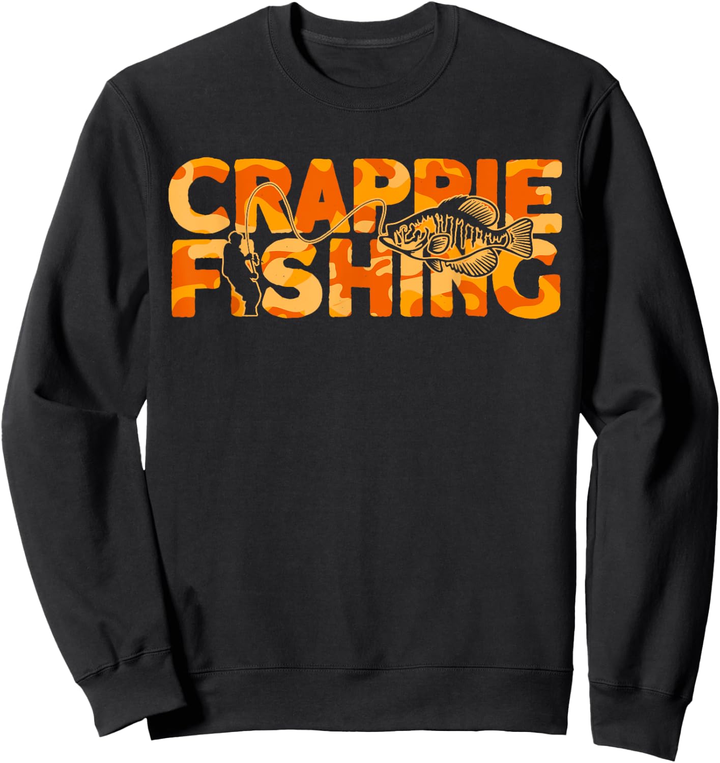 Crappie Fisherman Orange Camouflage Crappie Fishing Sweatshirt - Sweatshirt | Black