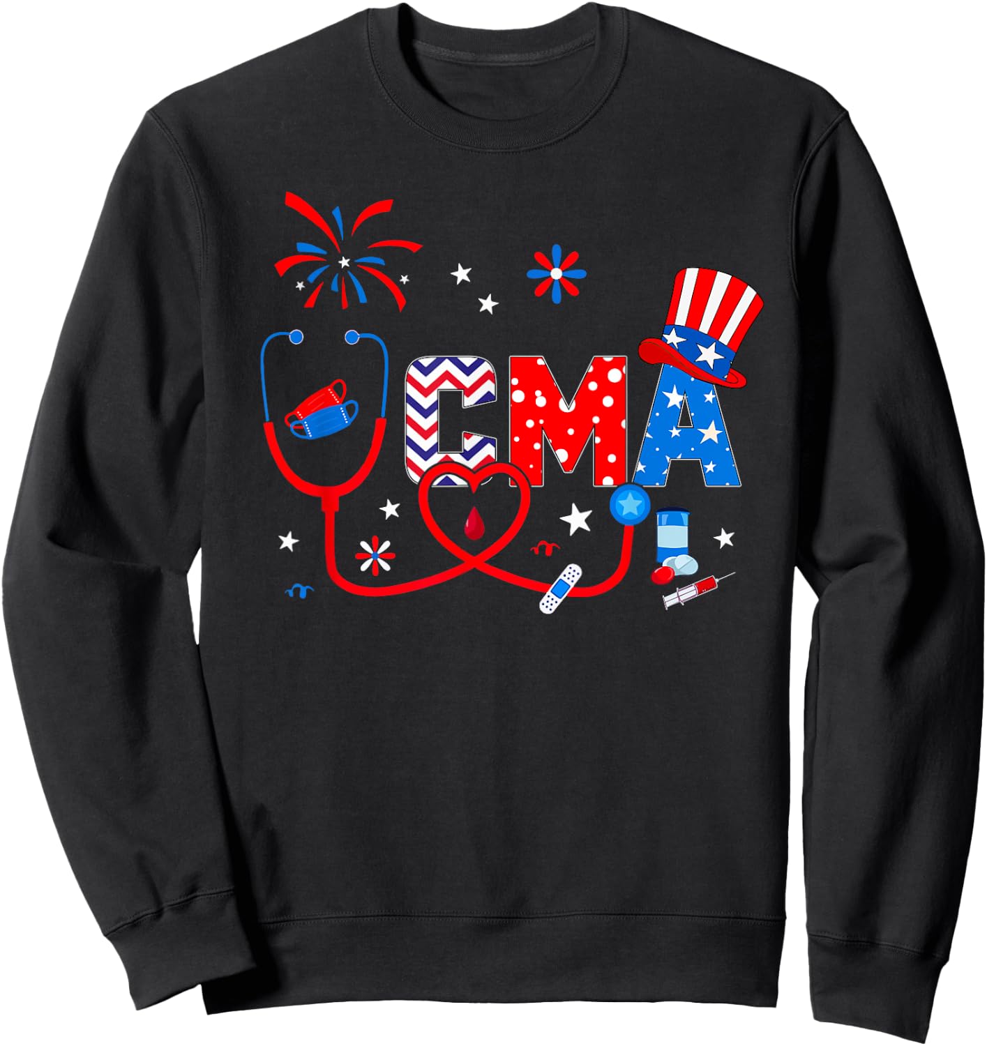 4th Of July Shirt Stethoscope Patriotic CMA Sweatshirt - Sweatshirt | Black