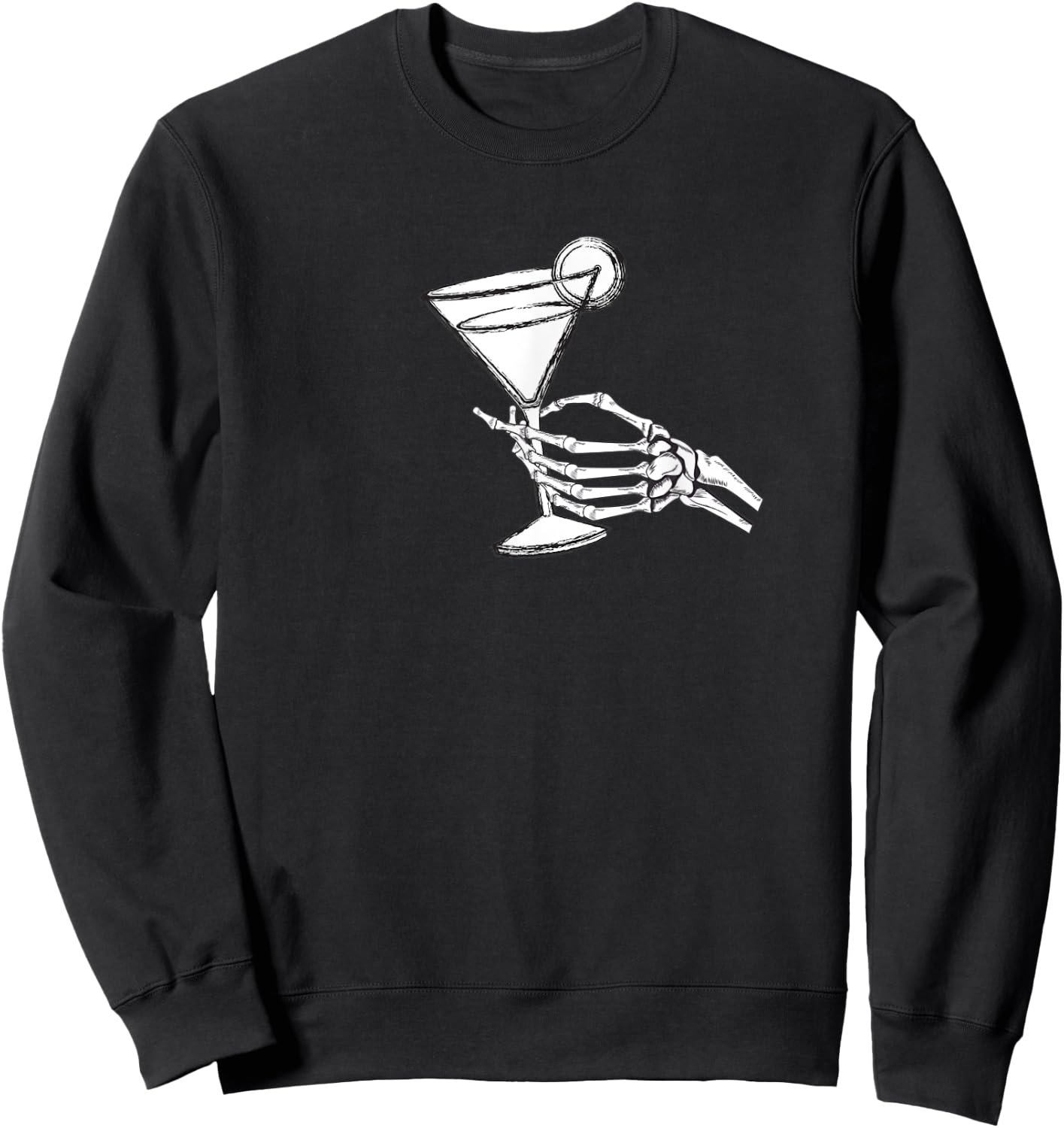 Skull Hand and Martini Glass Cool Skull Rose Goth Gothic Sweatshirt - Sweatshirt | Black
