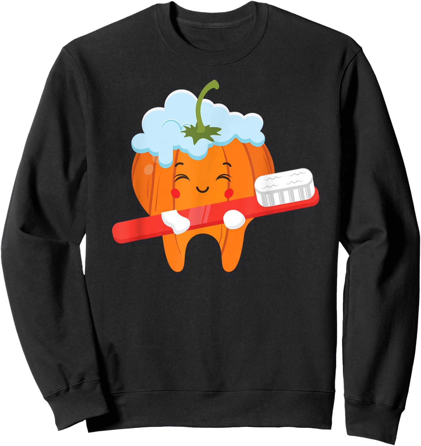 Tooth-brush Pumpkin Lazy DIY Halloween Costume Funny Dental Sweatshirt - Sweatshirt | Black