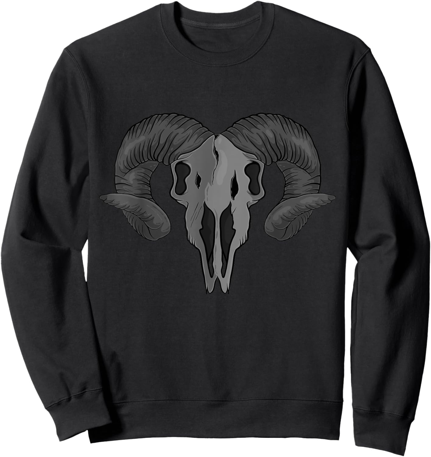 Ram Skull Heavy Metal Rock and Tattoo Lovers Aries Skull Sweatshirt - Sweatshirt | Black