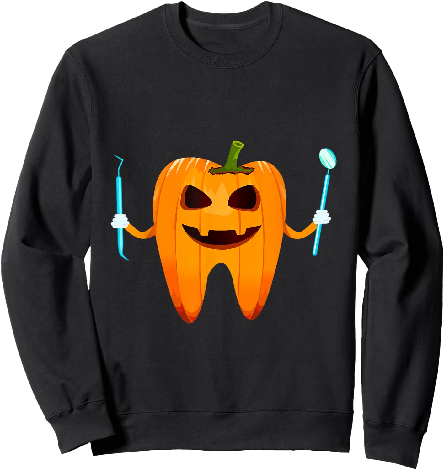 Funny Dental Halloween Tooth Pumpkin Dentist Halloween Gift Sweatshirt - Sweatshirt | Black