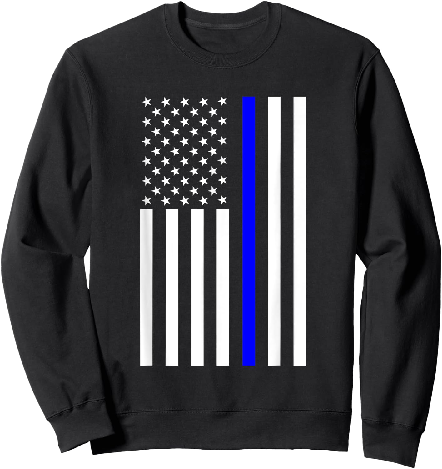 Black and White American Flag Blue Stripe Police Sweatshirt - Sweatshirt | Black