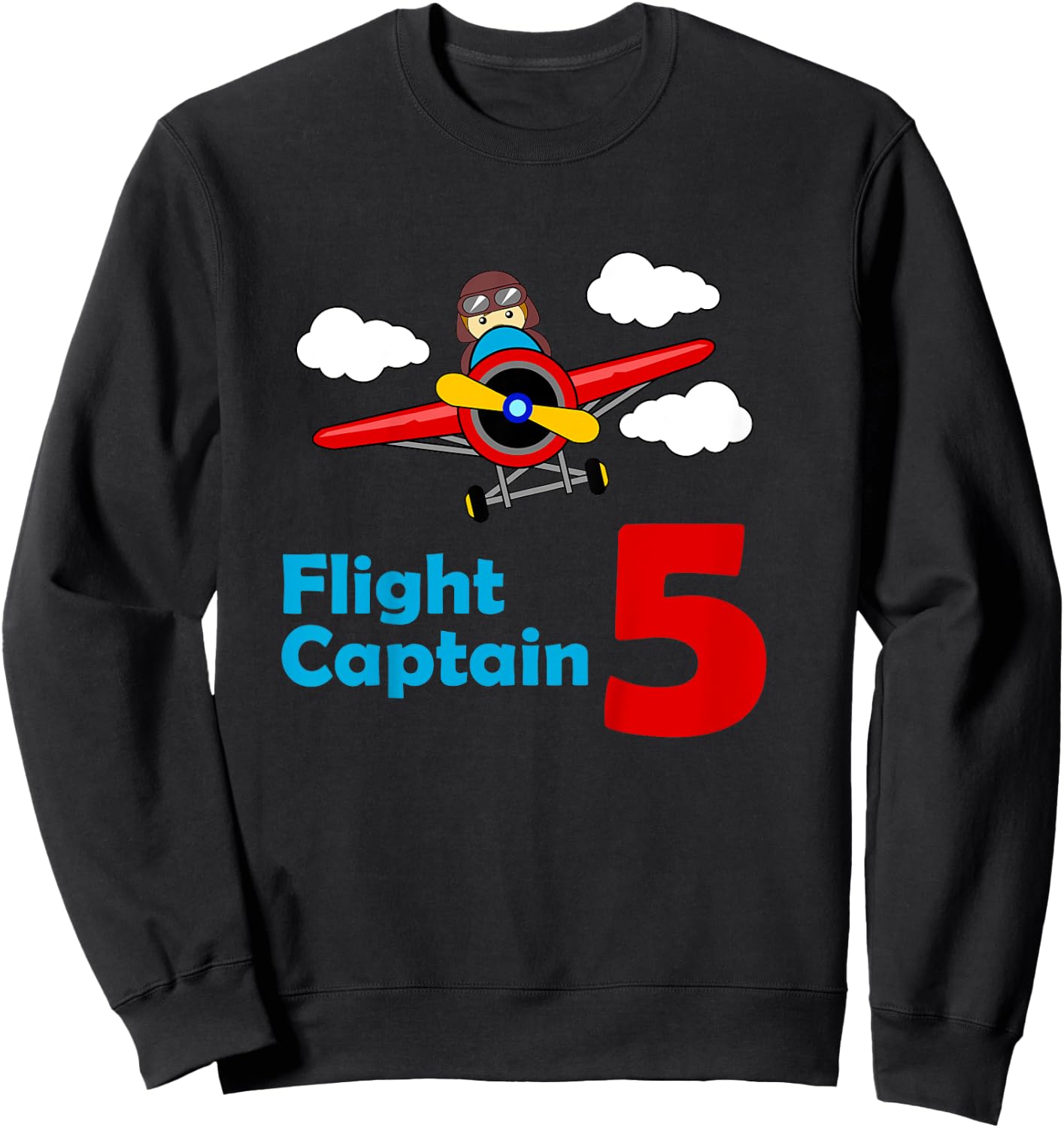 Kids Airplane Birthday 5 year old | Flight Captain Fifth Sweatshirt - Sweatshirt | Black