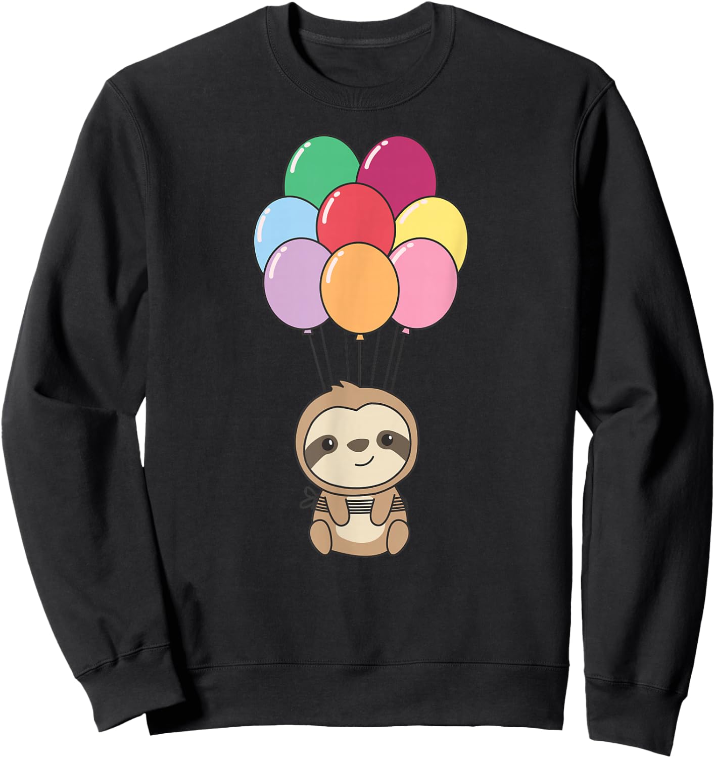 Sloth Flies Up with Colorful Balloons Kawaii Sloths Sweatshirt - Sweatshirt | Black