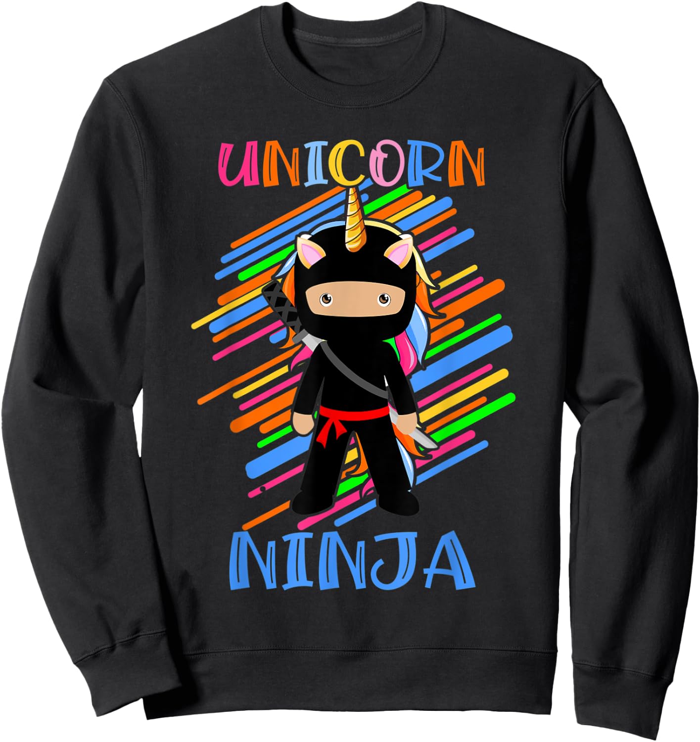 Cute Unicorn Ninja Rainbow Fighter Lover Boys Girls Kids Sweatshirt - Sweatshirt | Black