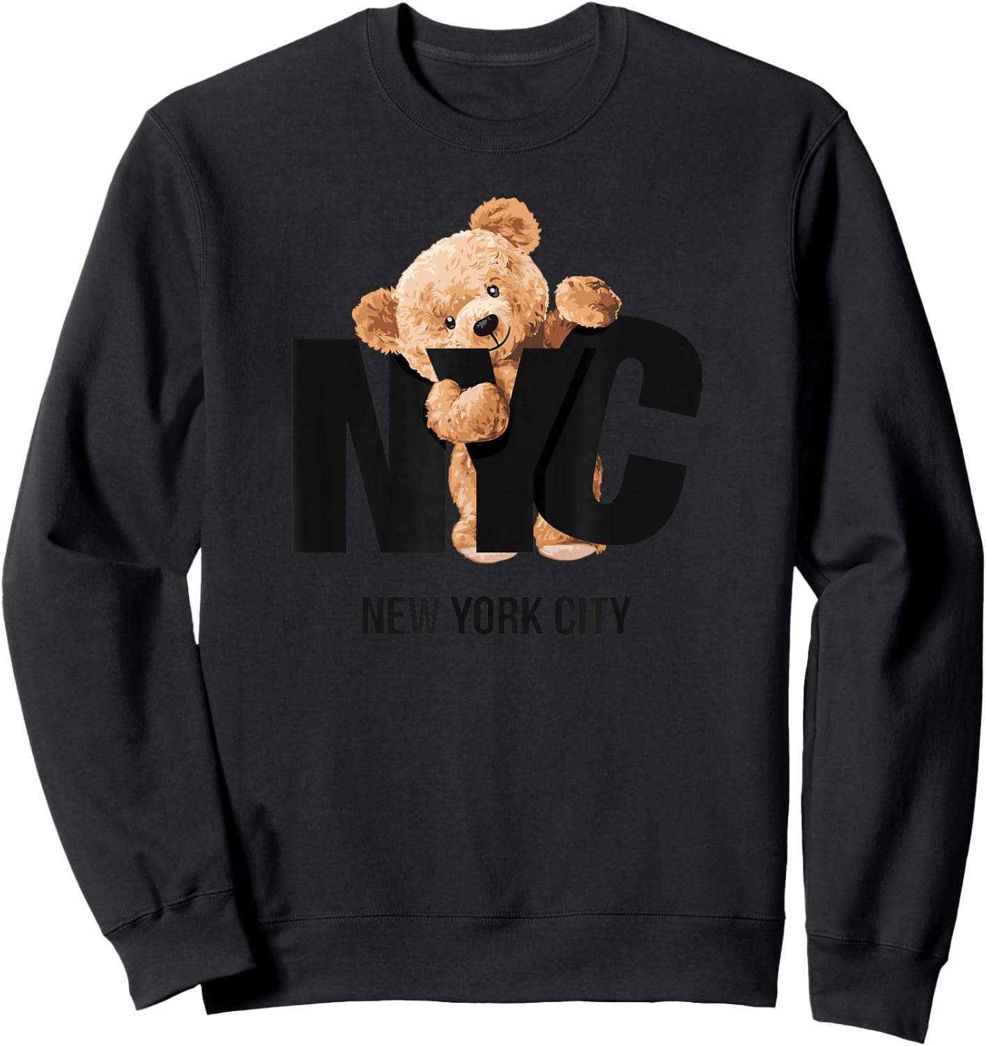 Cool Awesome New York City NYC Teddy Bear Novelty Graphic Sweatshirt - Sweatshirt | Black