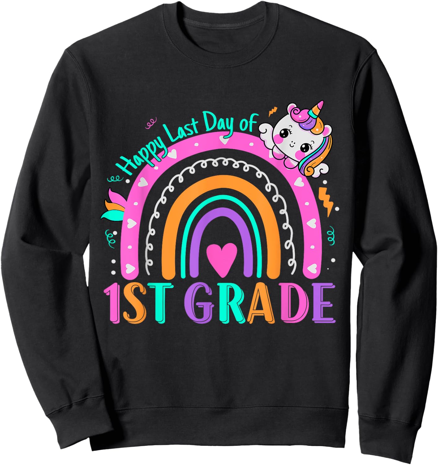 1st Grade Happy Last Day Of School Teacher Students Unicorn Sweatshirt - Sweatshirt | Black