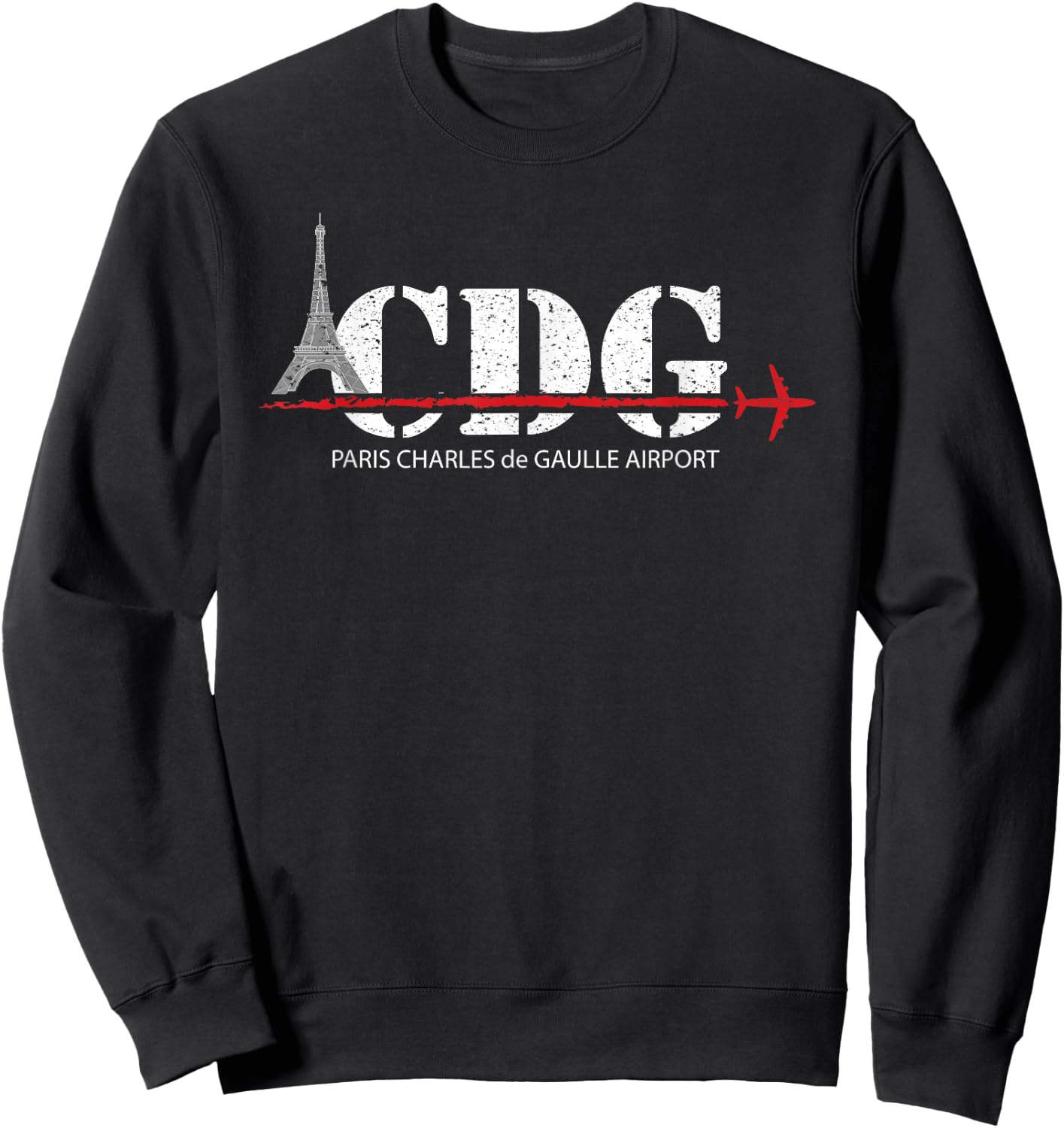 Vintage Paris France CDG Eiffel Tower Airport Code Sweatshirt - Sweatshirt | Black