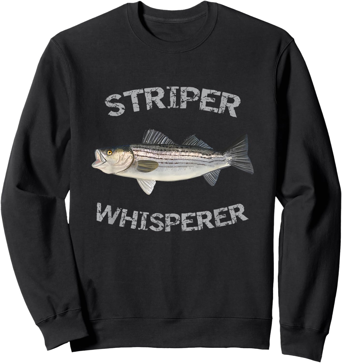 Reel Striper Fishing Shirts Striper Whisperer Striped Bass Black -Adults Classic Fit Short Sleeve Cotton, Polyester Fishing Small Sweatshirt - Sweatshirt | Black