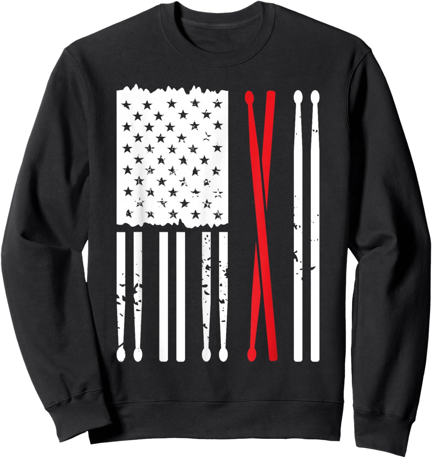 Vintage Drum Sticks American Flag Funny Drummer Gift Sweatshirt - Sweatshirt | Black