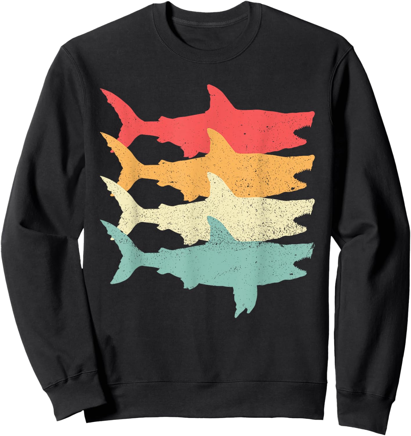 Retro Megalodon Tooth Shark Sweatshirt - Sweatshirt | Black