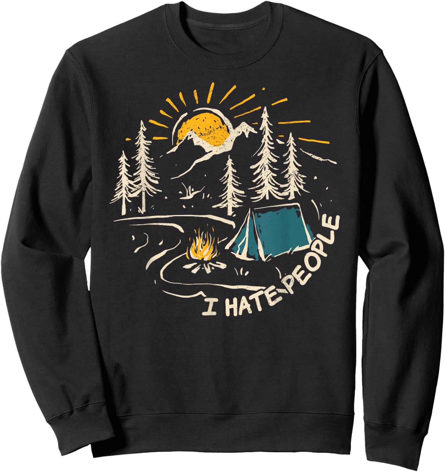 CAMPING I Hate People Vintage Hiking Outdoor Retro Camper Sweatshirt - Sweatshirt | Black