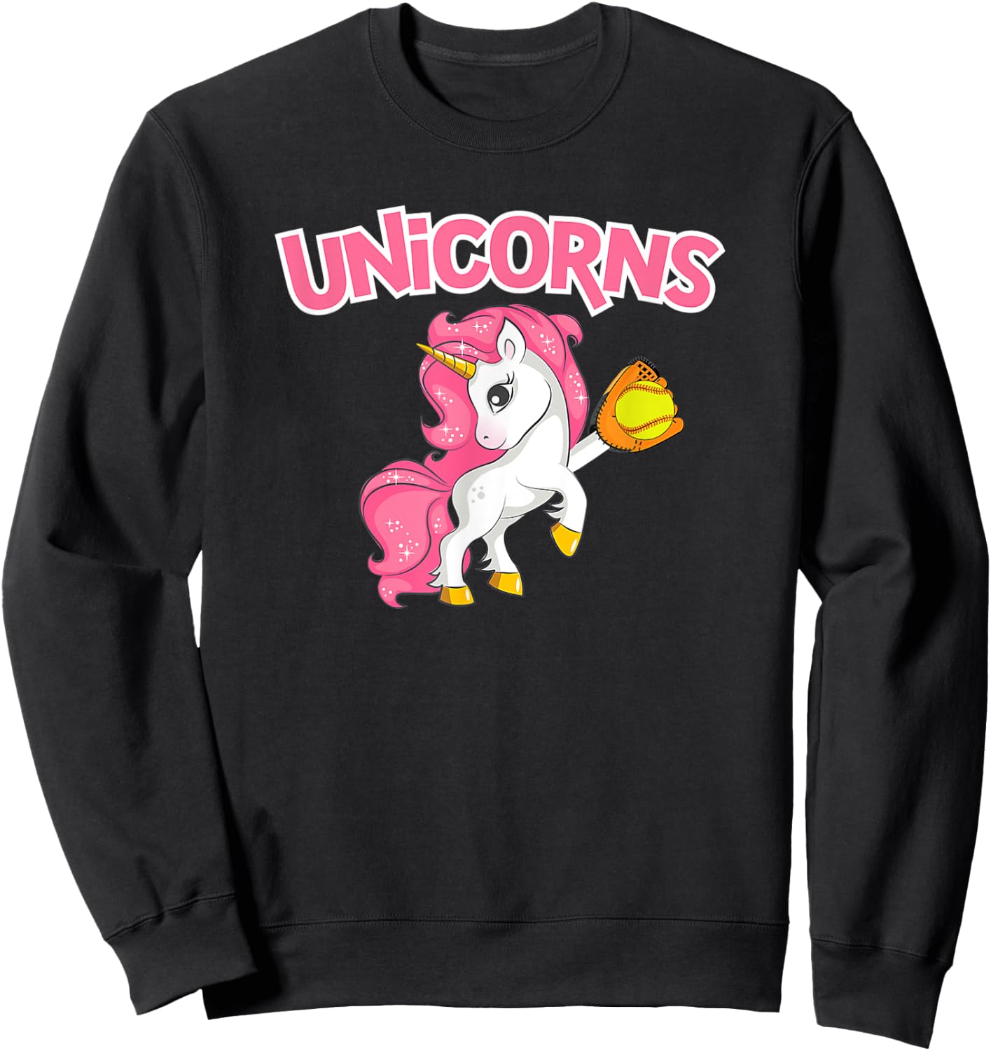 Pink Sparkle Unicorns Softball Sweatshirt - Sweatshirt | Black