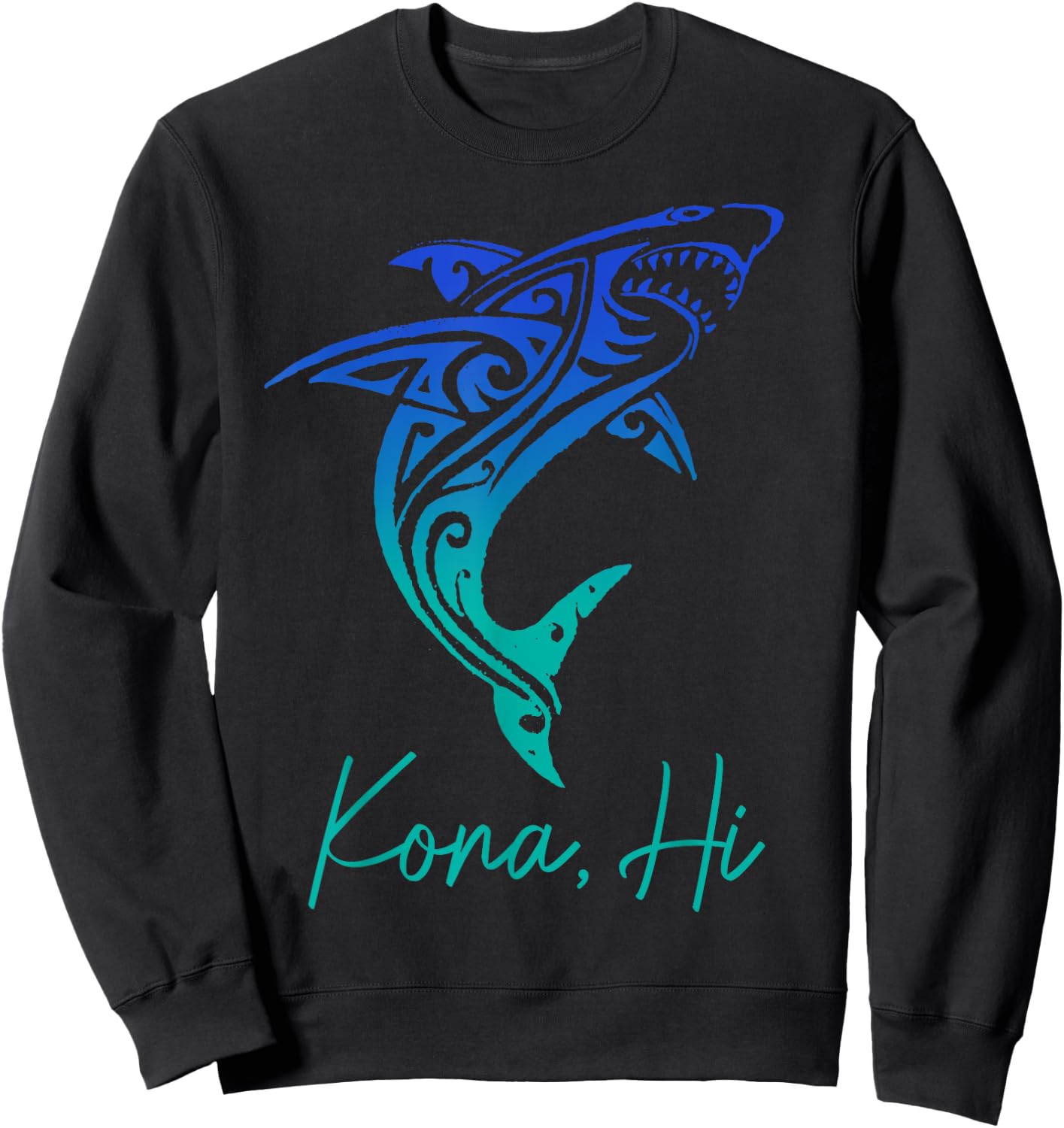 Kona Hawaii Shark Diving Fishing Surfing Surfer Hawaiian Sweatshirt - Sweatshirt | Black