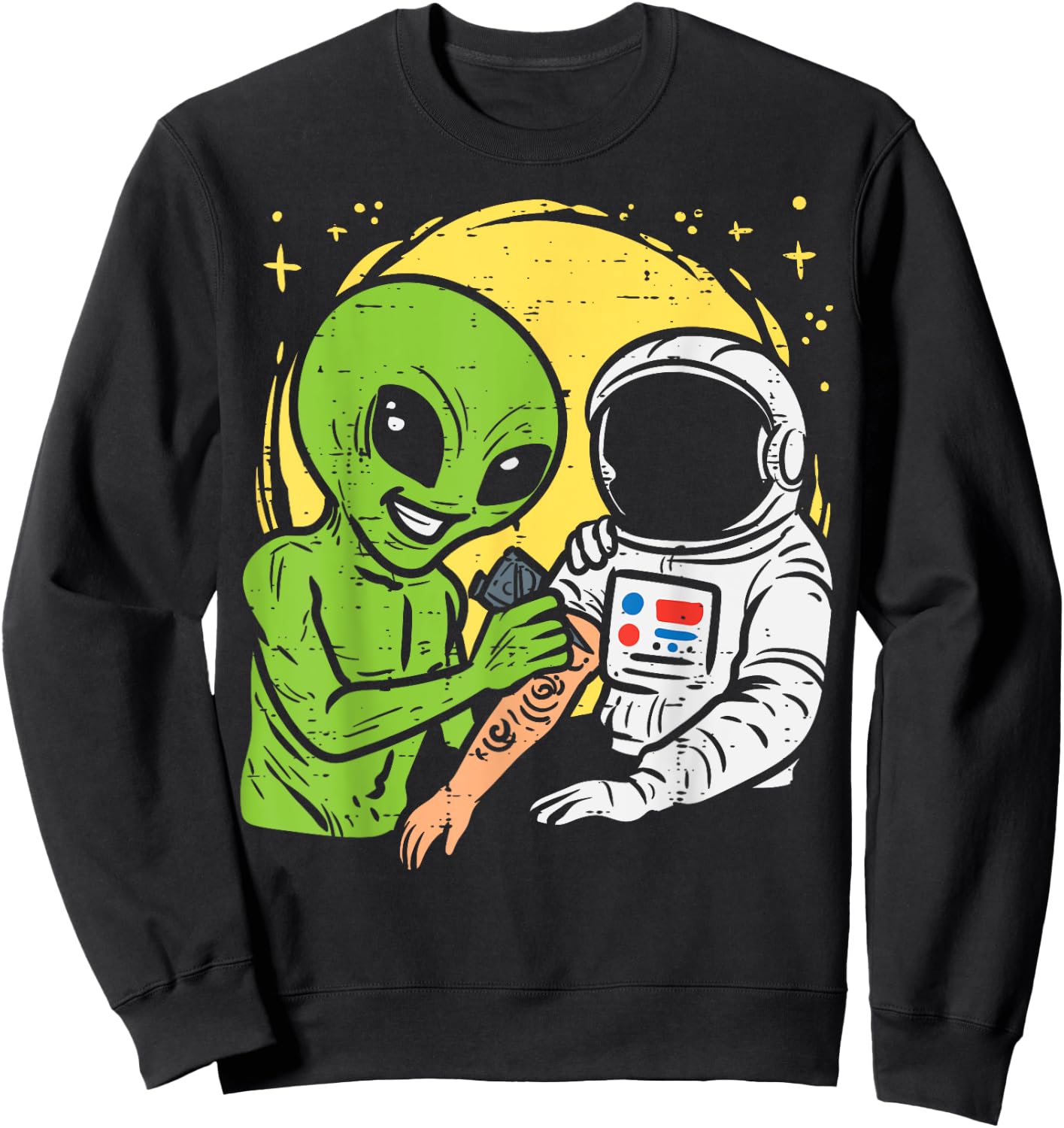 Astronaut Inking Alien Funny Space Galaxy Tattoo Men Women Sweatshirt - Sweatshirt | Black