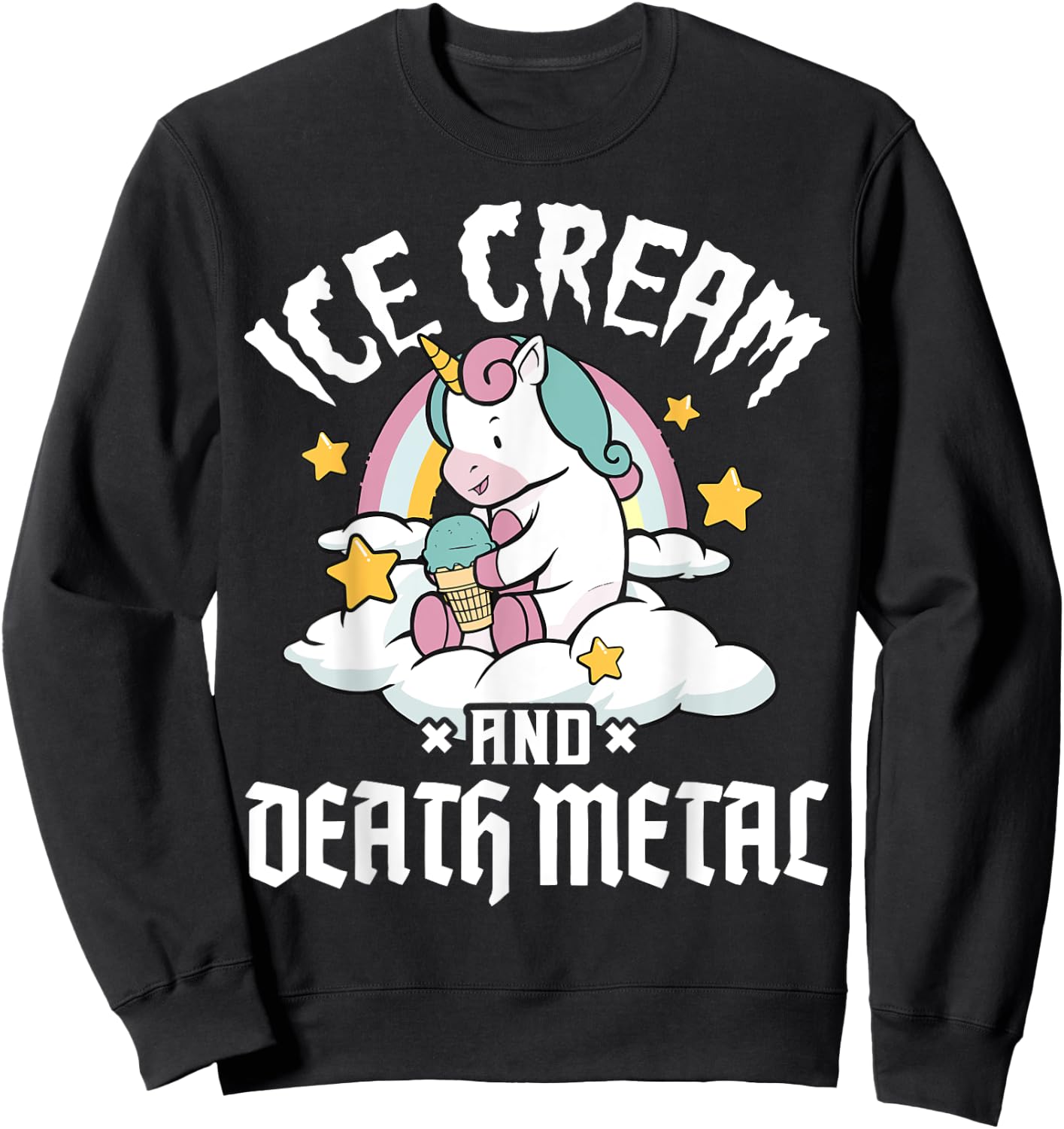 Unicorn Retro Rainbow Heavy Metal Ice Cream And Death Metal Men Women Girls Kids Sweatshirt - Sweatshirt | Black