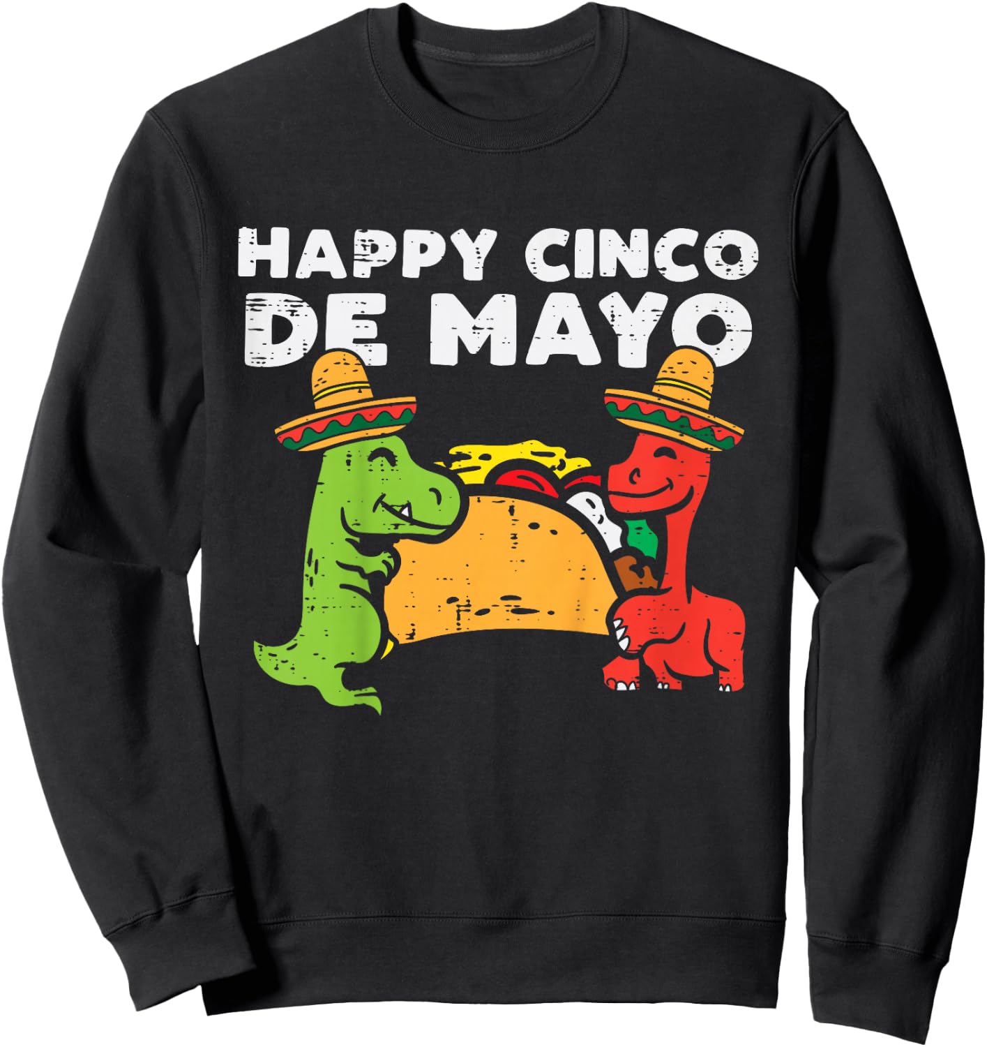 Kids Happy Cinco De Mayo Dinos Taco Mexican Kids Toddler Boys Sweatshirt - Sweatshirt | Black