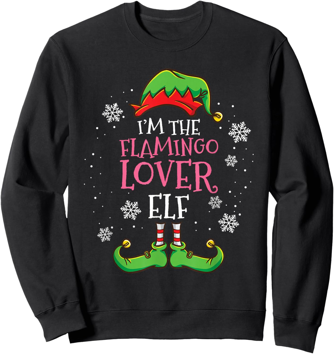 Im The Flamingo Lover Elf Christmas Sweatshirt - Sweatshirt | Black