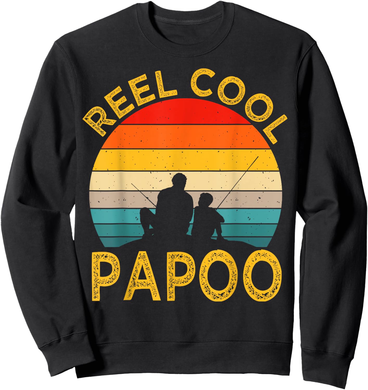 Reel Cool Papoo Fishing Daddy Vintage Grandpa Fathers Day Sweatshirt - Sweatshirt | Black