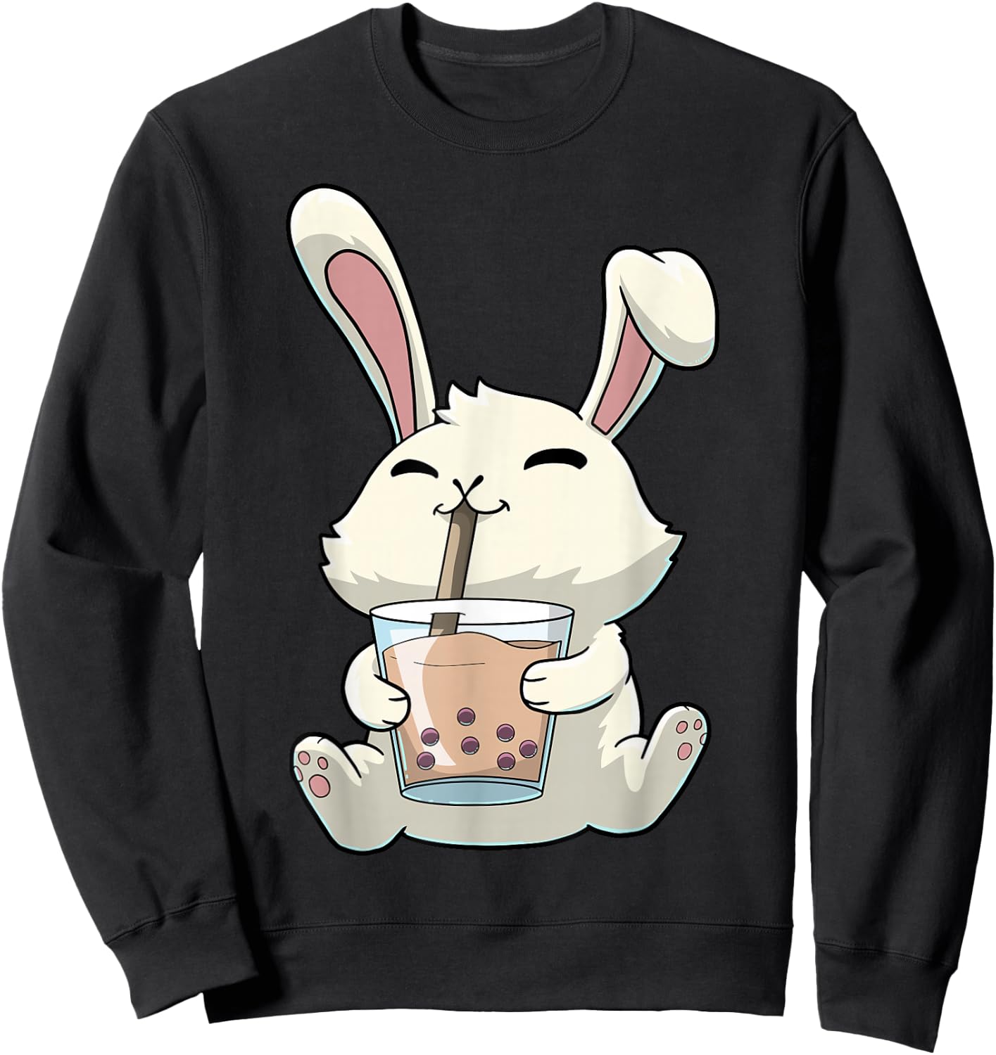 Bunny Rabbit Boba Bubble Tea Anime Kawaii Sweatshirt - Sweatshirt | Black