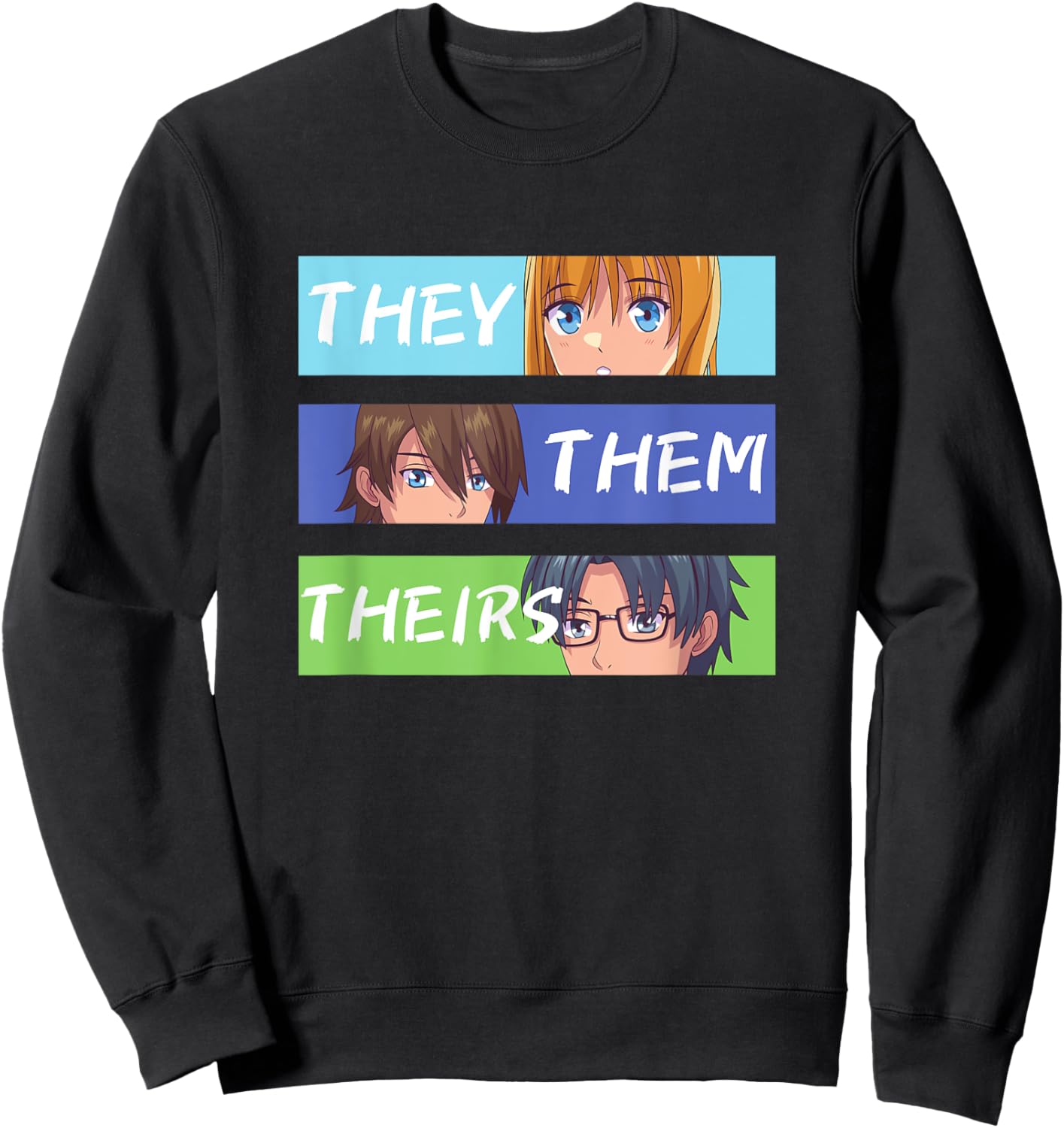 They Them Theirs Pronouns Anime Sweatshirt - Sweatshirt | Black