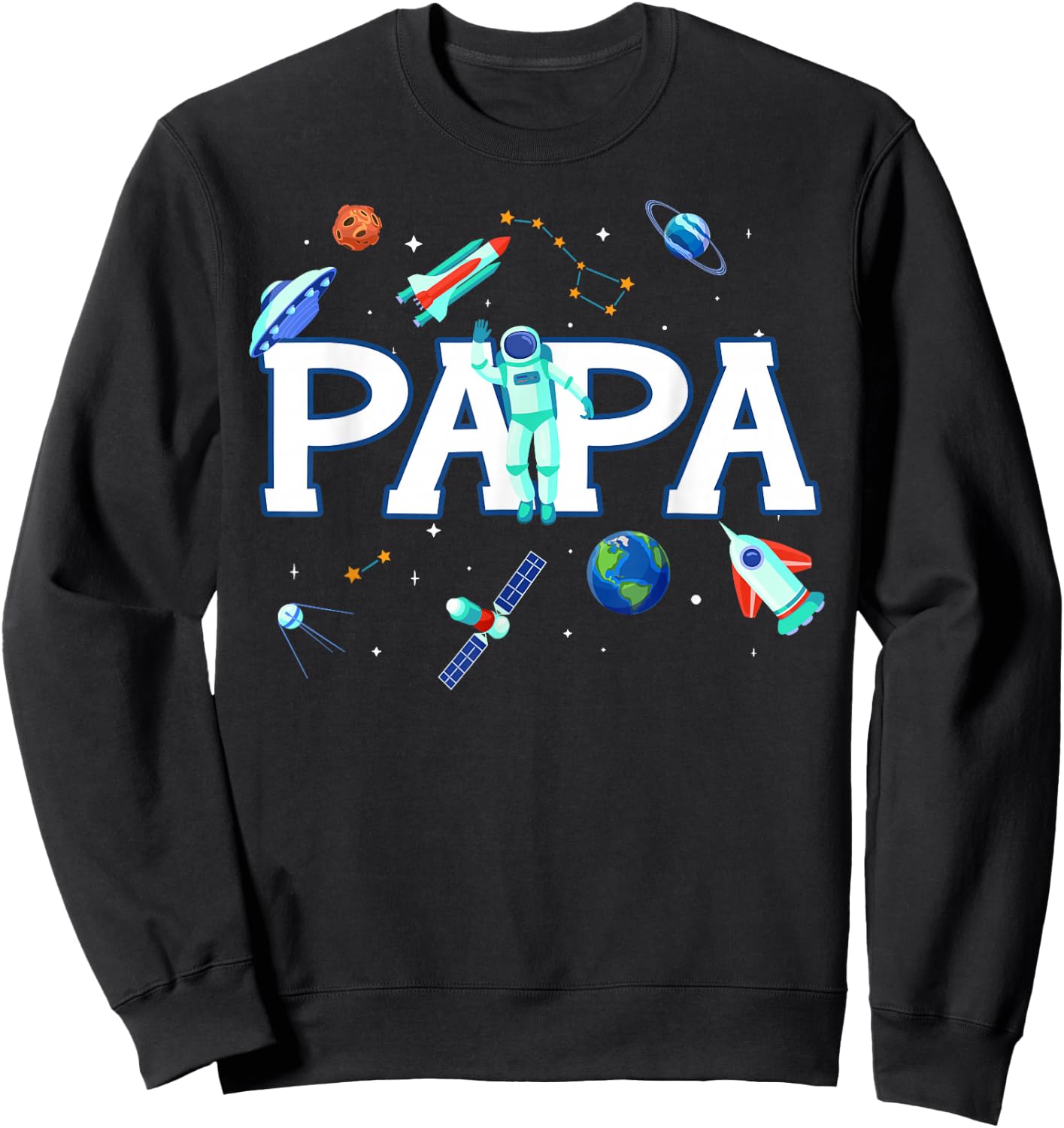Papa Astronaut Space Family Matching Birthday Party Sweatshirt - Sweatshirt | Black
