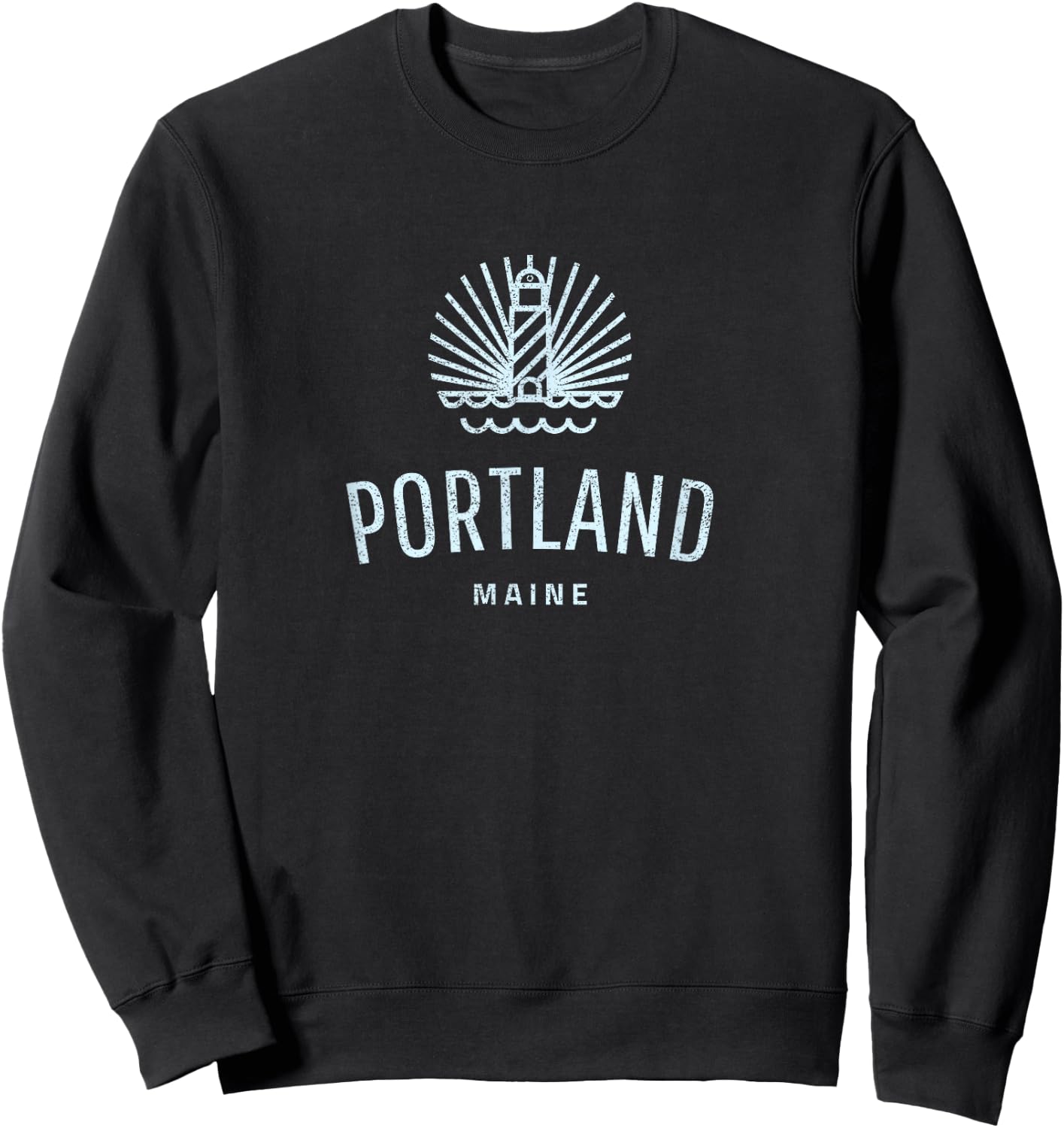 Portland Maine Retro Vintage Lighthouse Sweatshirt - Sweatshirt | Black