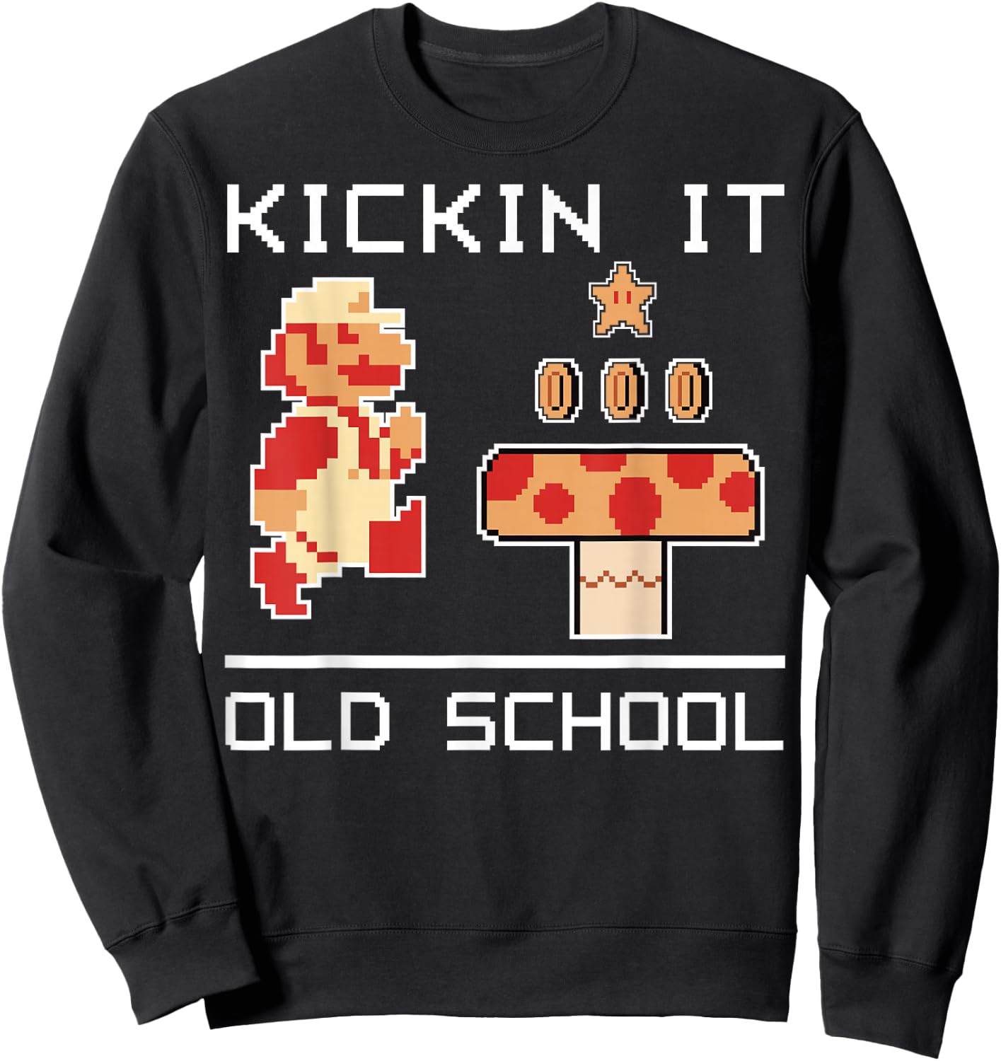 Super Mario Kickin' It Old School Vintage Text Poster Sweatshirt - Sweatshirt | Black