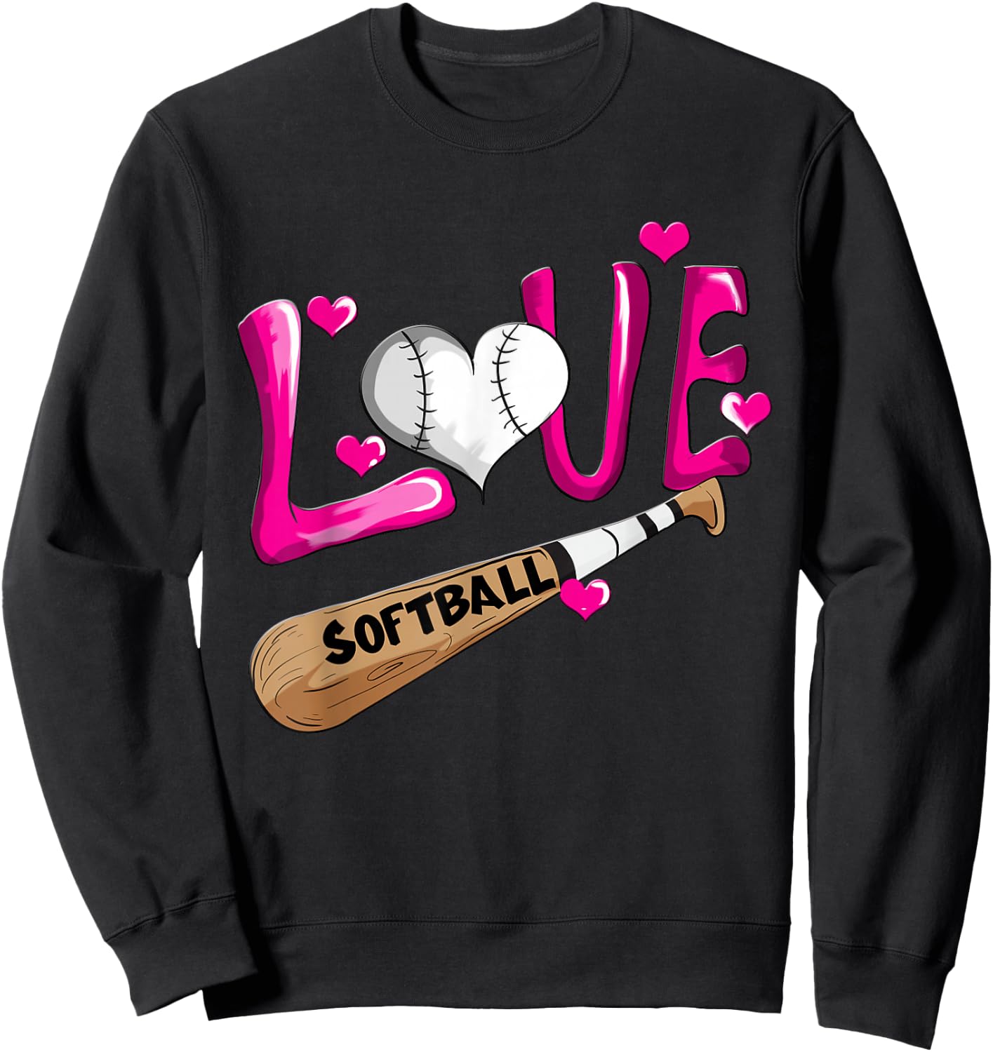 Love Softball Girl Softball Bat Women Field Player Sweatshirt - Sweatshirt | Black