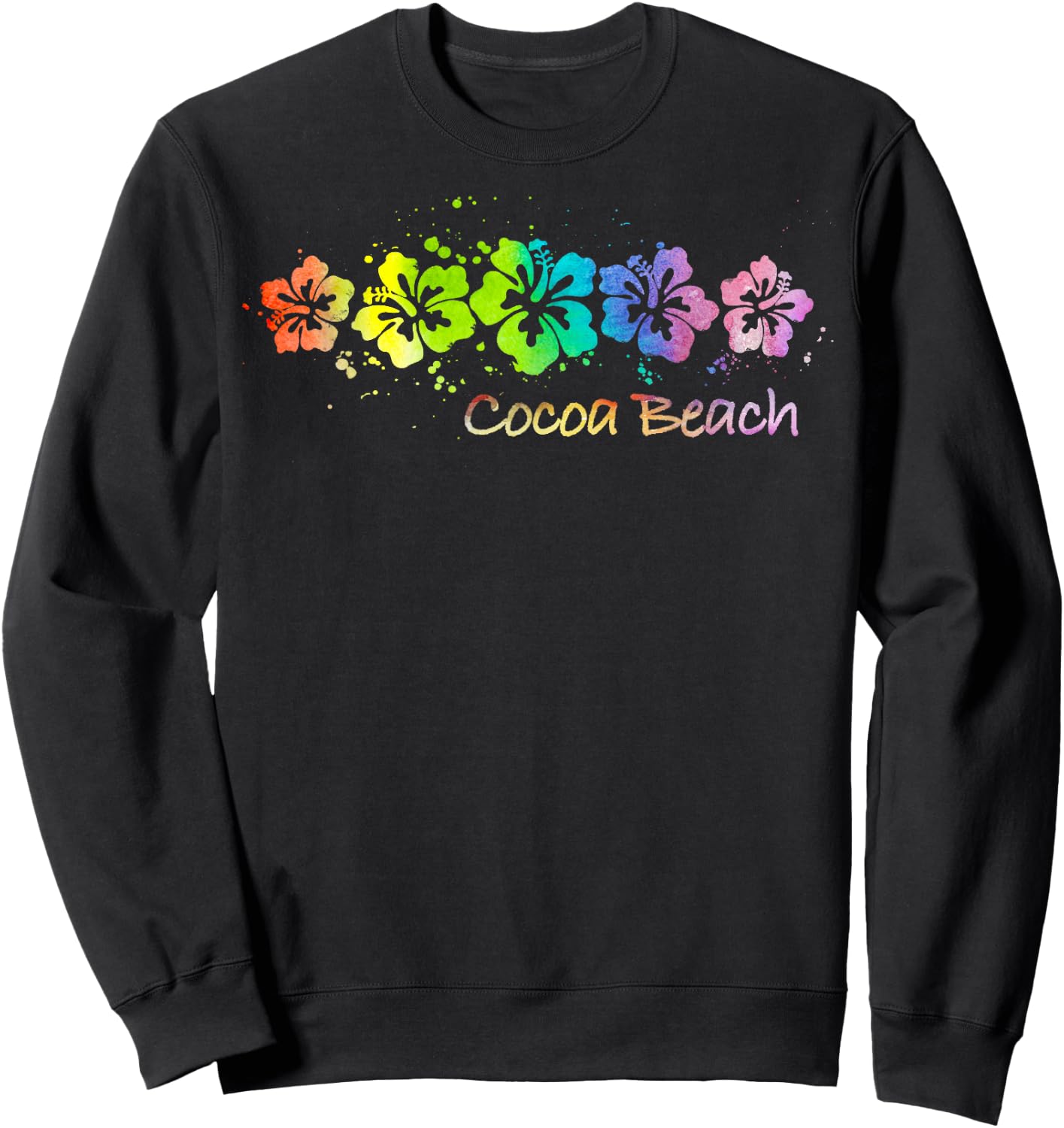 Cocoa Beach, Florida Watercolor Beach & Surf Sweatshirt - Sweatshirt | Black
