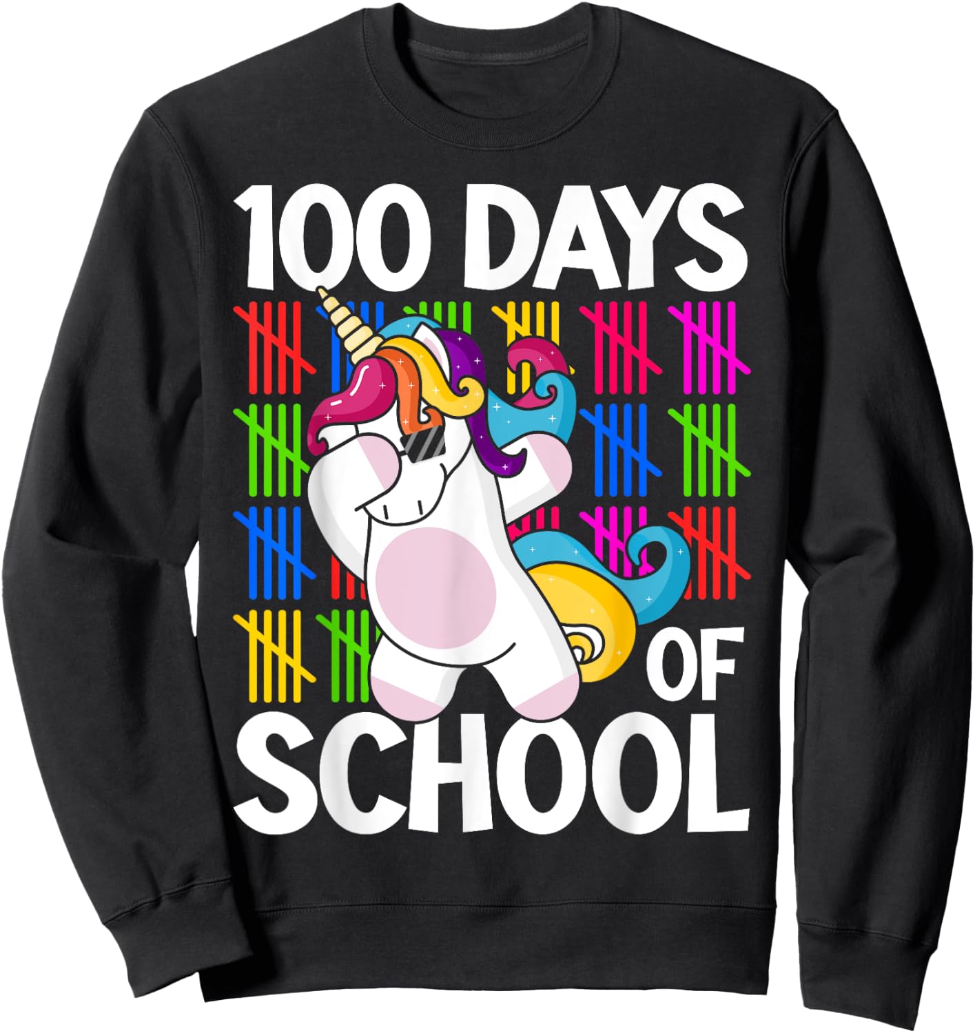 100th Day of School Unicorn Teachers Kids Girls 100 Days Sweatshirt - Sweatshirt | Black