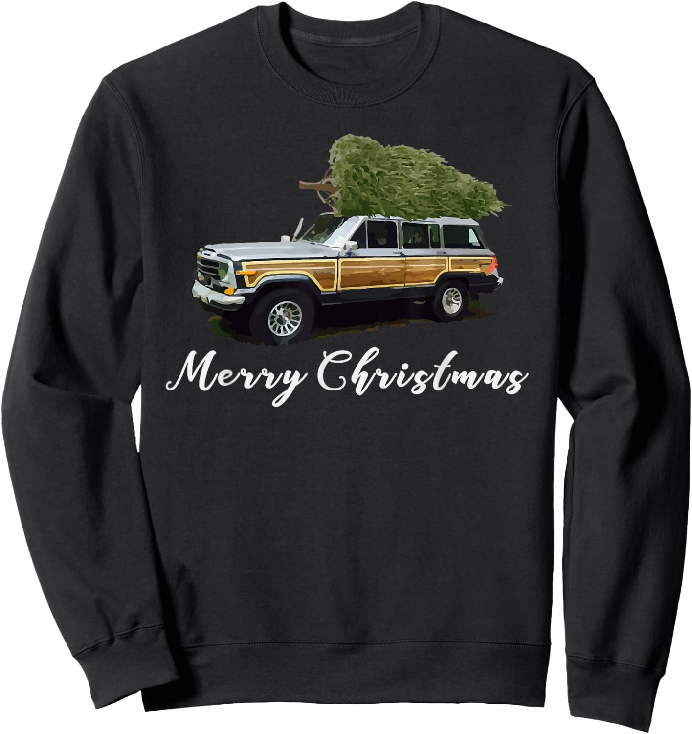 Vintage Surf Wagon Xmas Merry Christmas Tree on a Truck Sweatshirt - Sweatshirt | Black