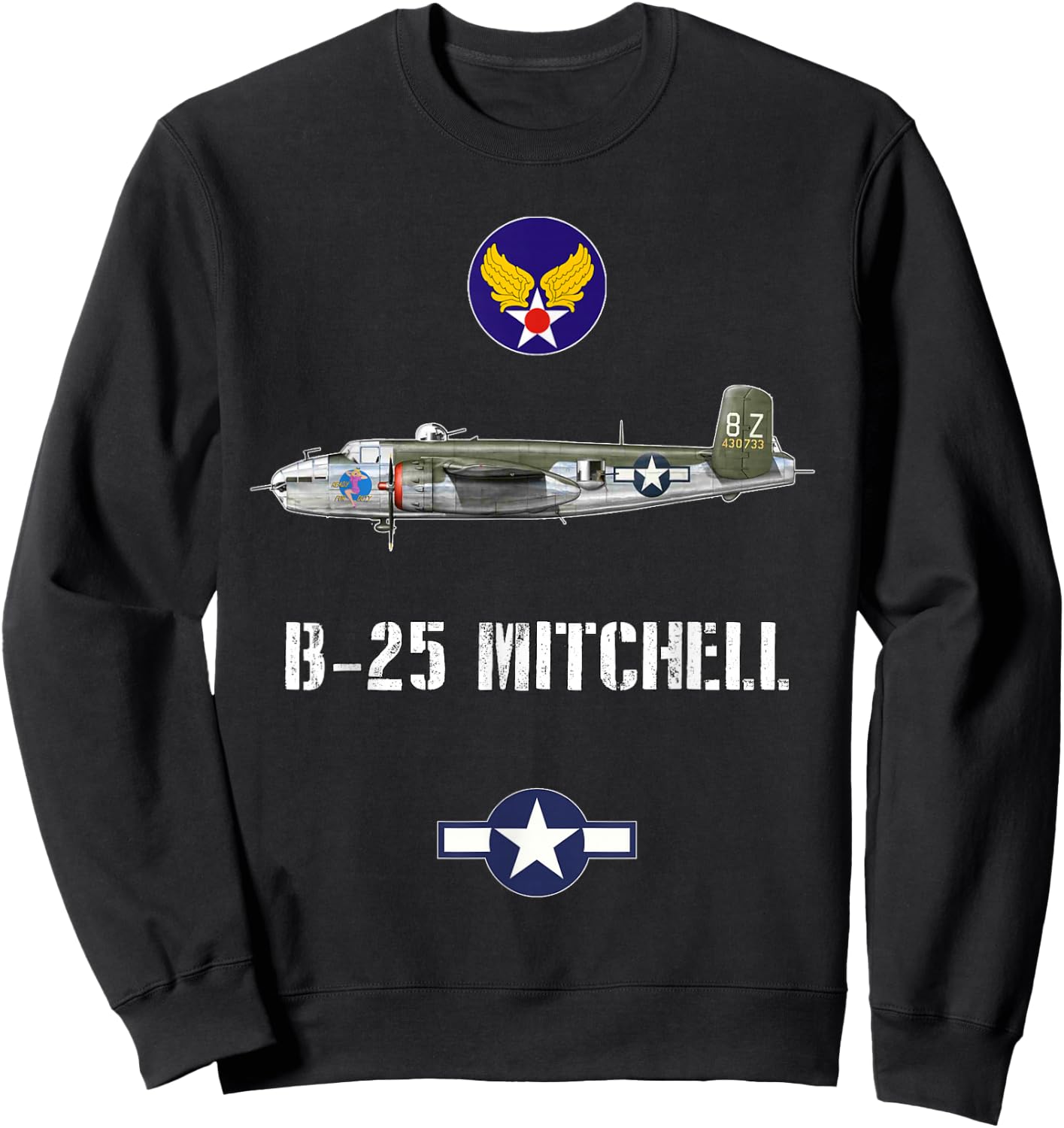 USAAF B-25 Mitchell With Girl Art WW2 Bomber Airplane Gift Sweatshirt - Sweatshirt | Black