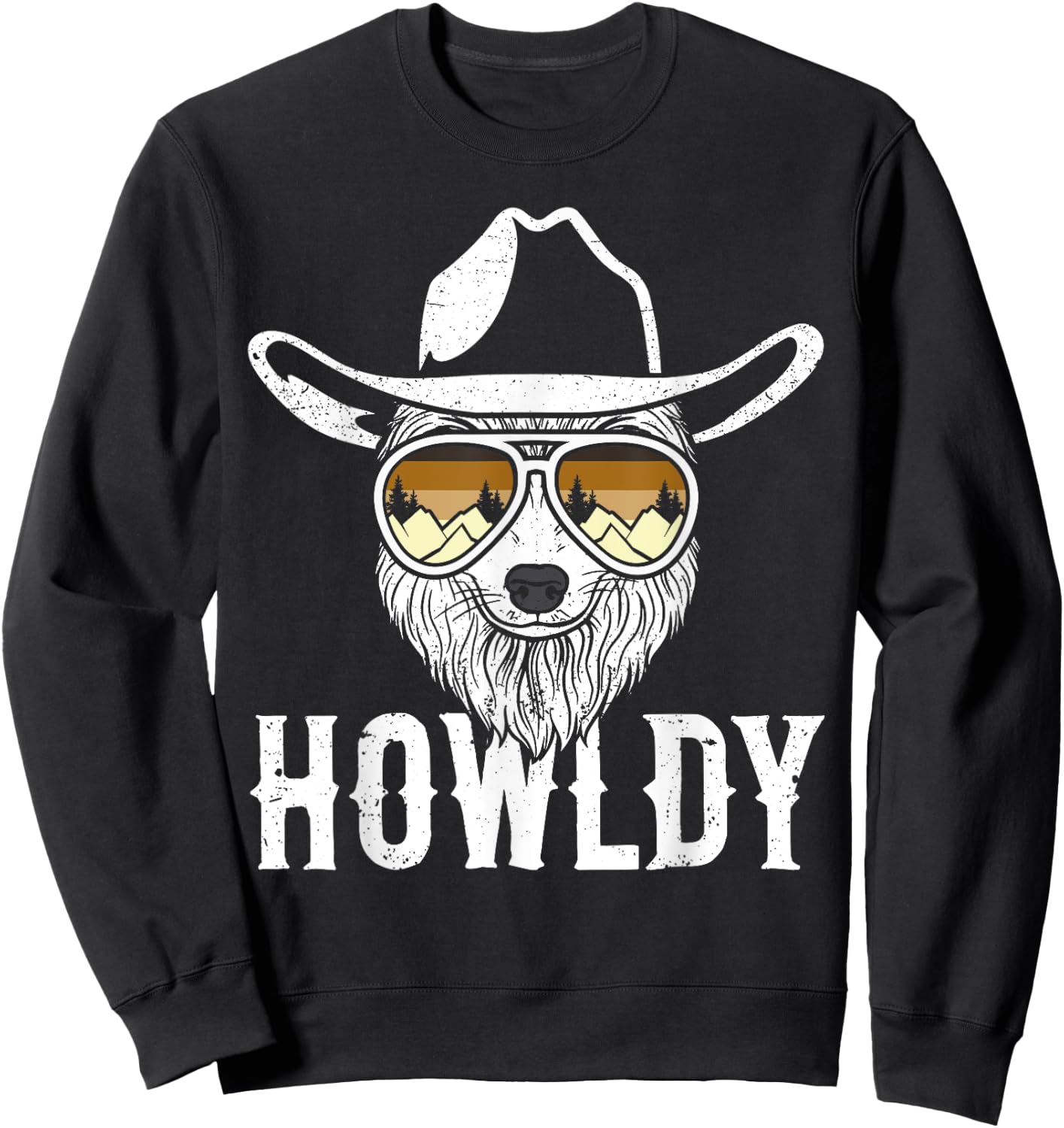 Howldy Retro Cowboy Wolf With Cowboy Hat Wolf Men Boys Sweatshirt - Sweatshirt | Black