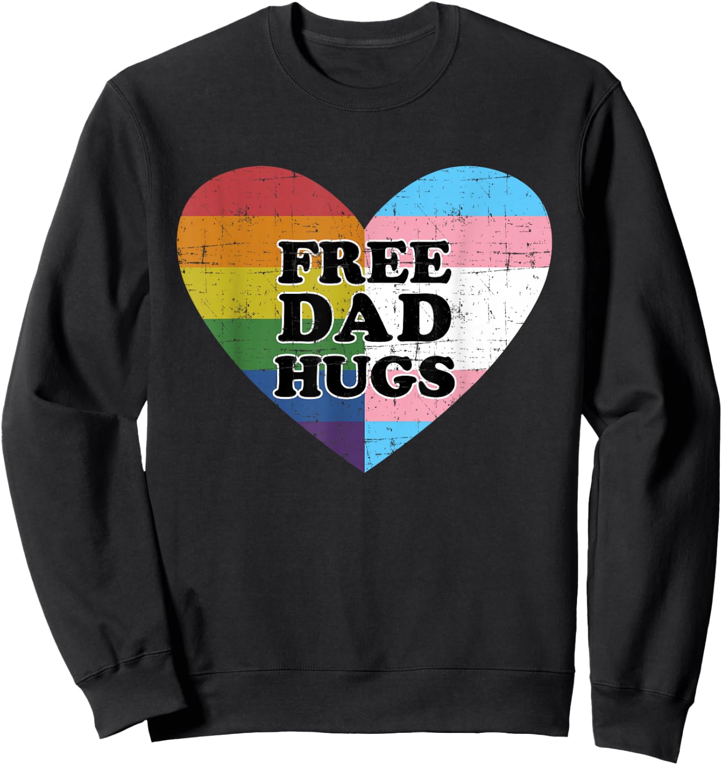 Free dad hugs with rainbow and transgender flag heart Sweatshirt - Sweatshirt | Black