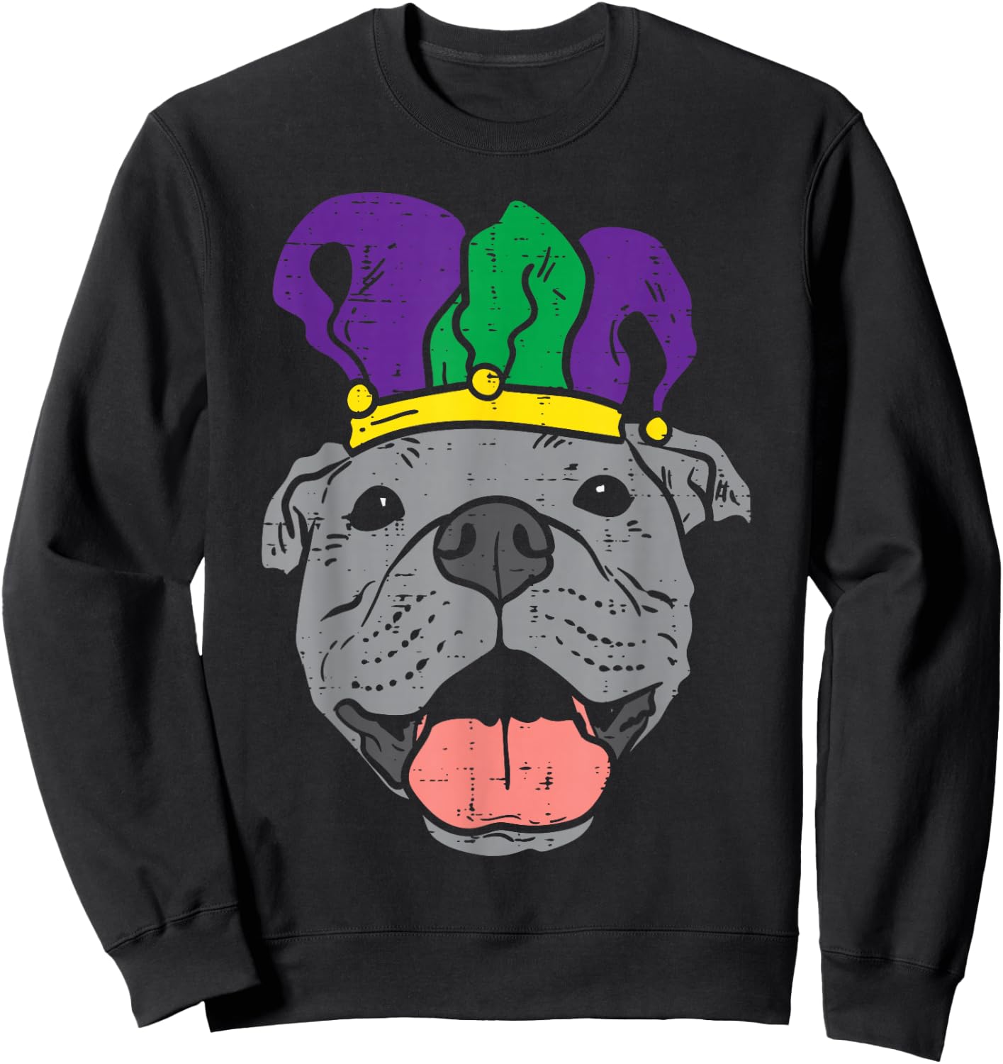 Jester Pitbull Face Mardi Gras Pittie Dog Men Women Kids Sweatshirt - Sweatshirt | Black