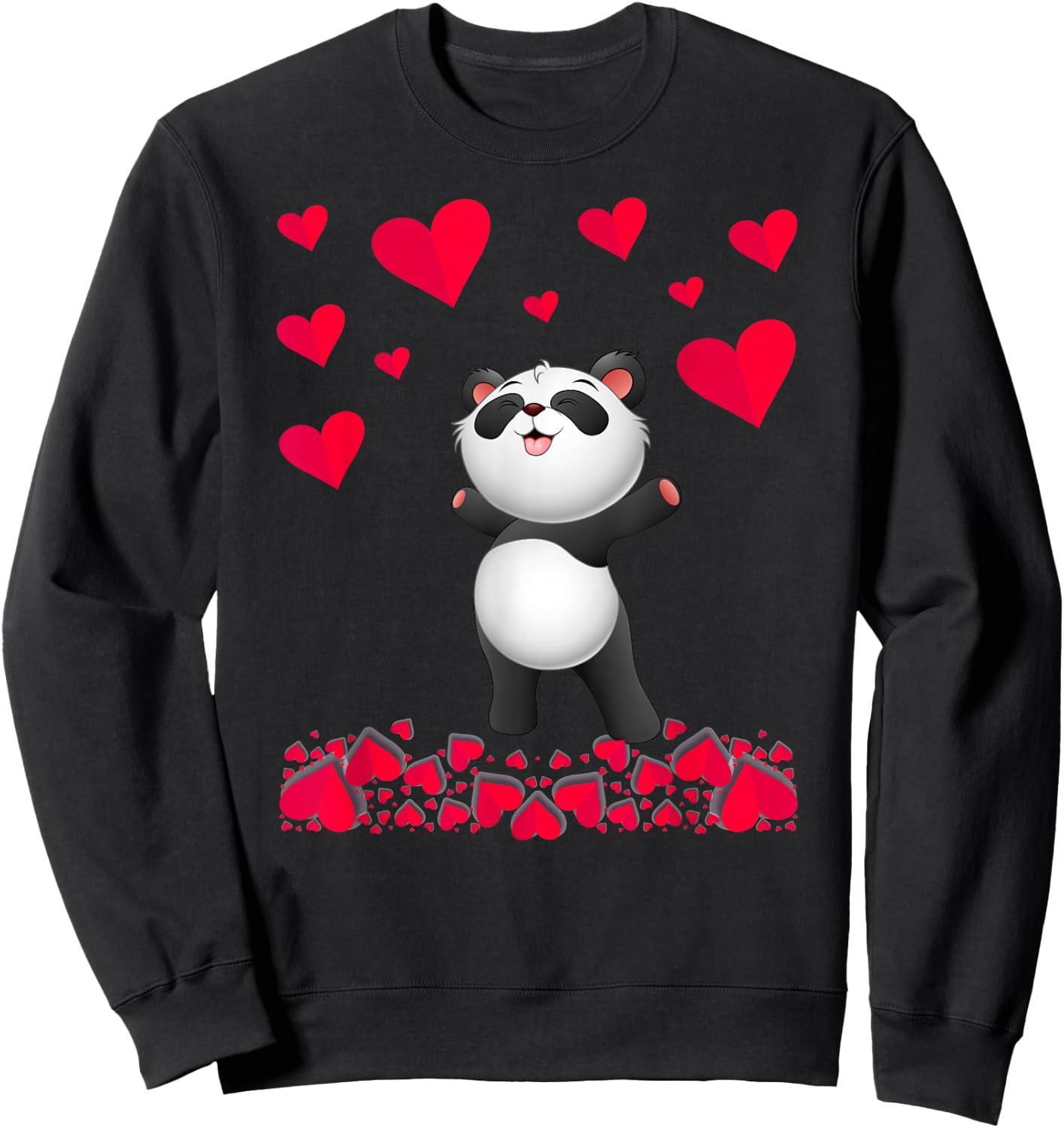 Panda Shirt and Girls | Valentine's Day Panda Sweatshirt - Sweatshirt | Black