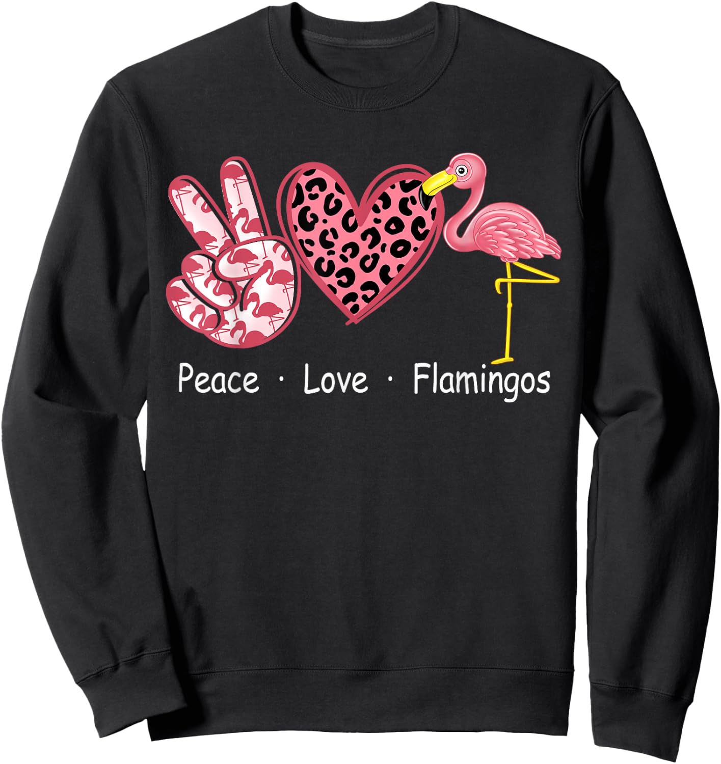 Peace Love Heart Pink Flamingos Cheetah Leopard Women Girl Sweatshirt - Sweatshirt | Black