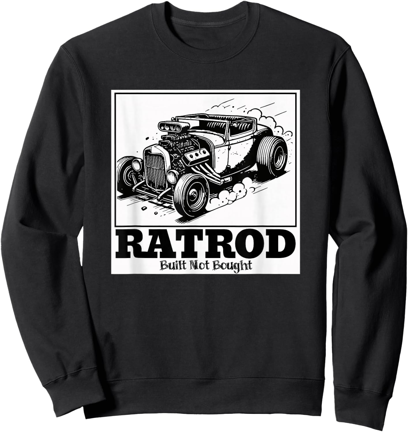 Ratrod Built Not Bought Cartoon Panel Style Sweatshirt - Sweatshirt | Black
