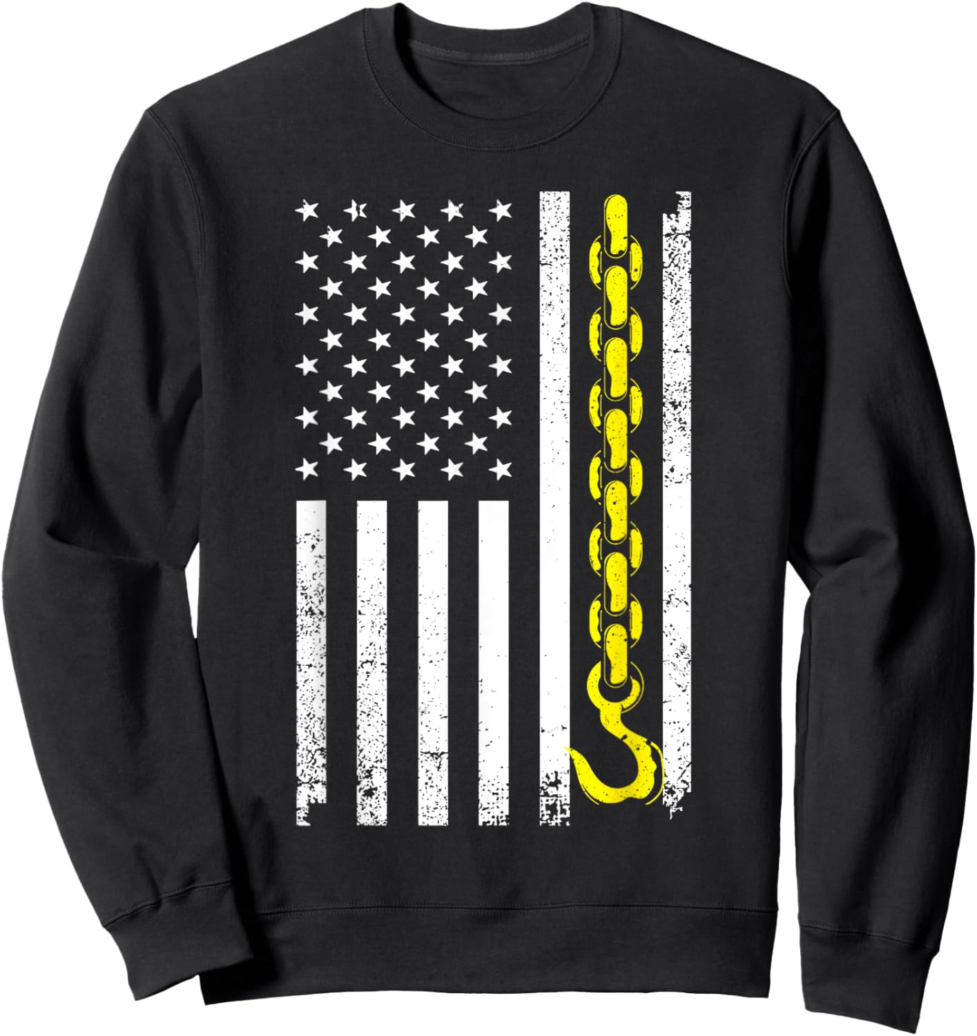Funny Tow Truck Gift Men Women Cool US Flag Trucking Driver Sweatshirt - Sweatshirt | Black
