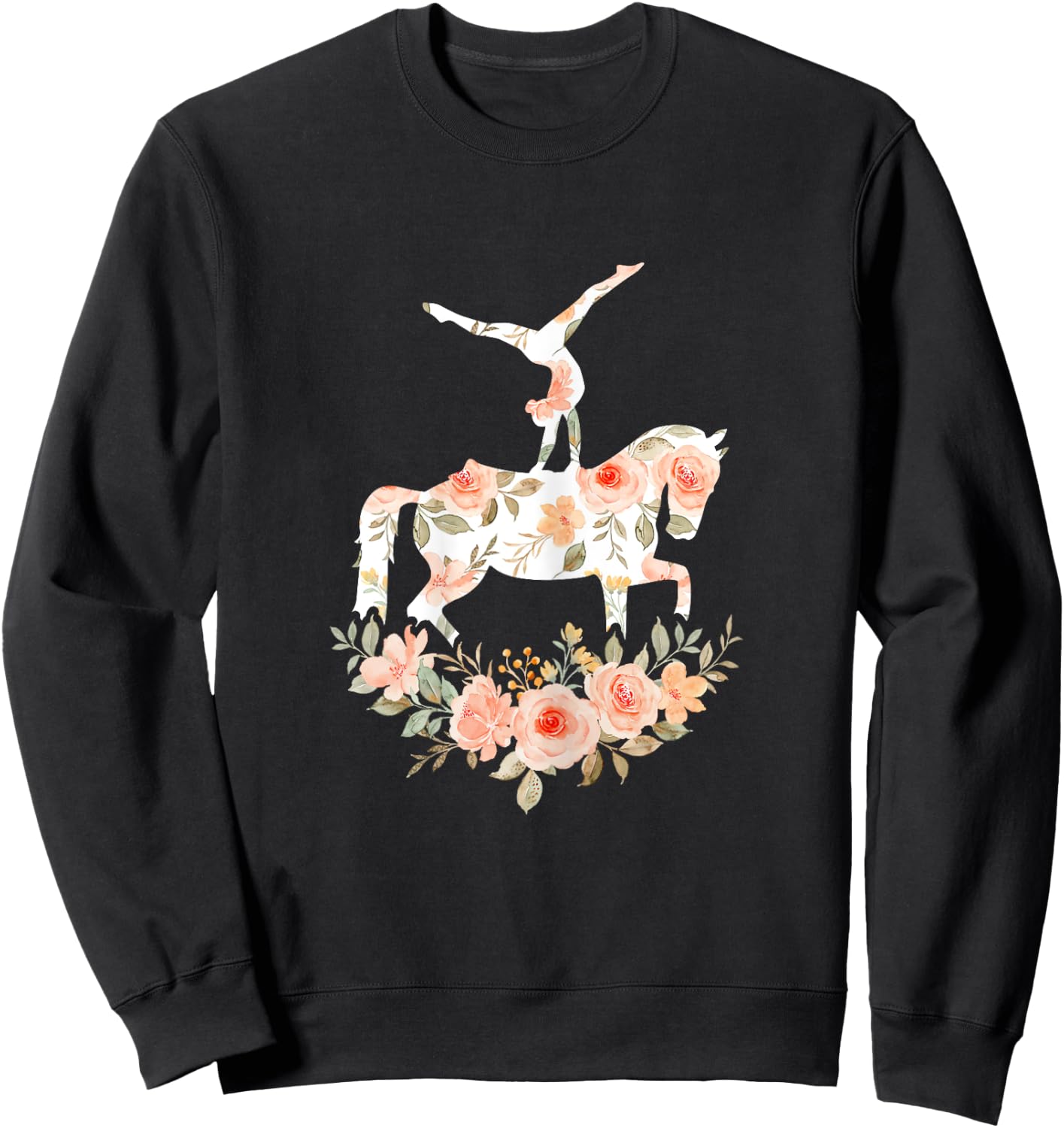 Floral Girl Vaulting Riding Equestrian Horse Girl Horseback Sweatshirt - Sweatshirt | Black