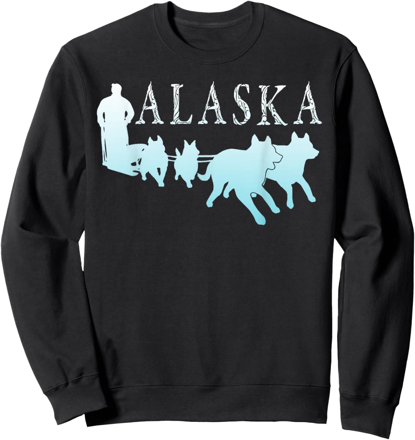 Alaska Sled Dogs Mushing Team Snow Sledding Mountain Scene Sweatshirt - Sweatshirt | Black
