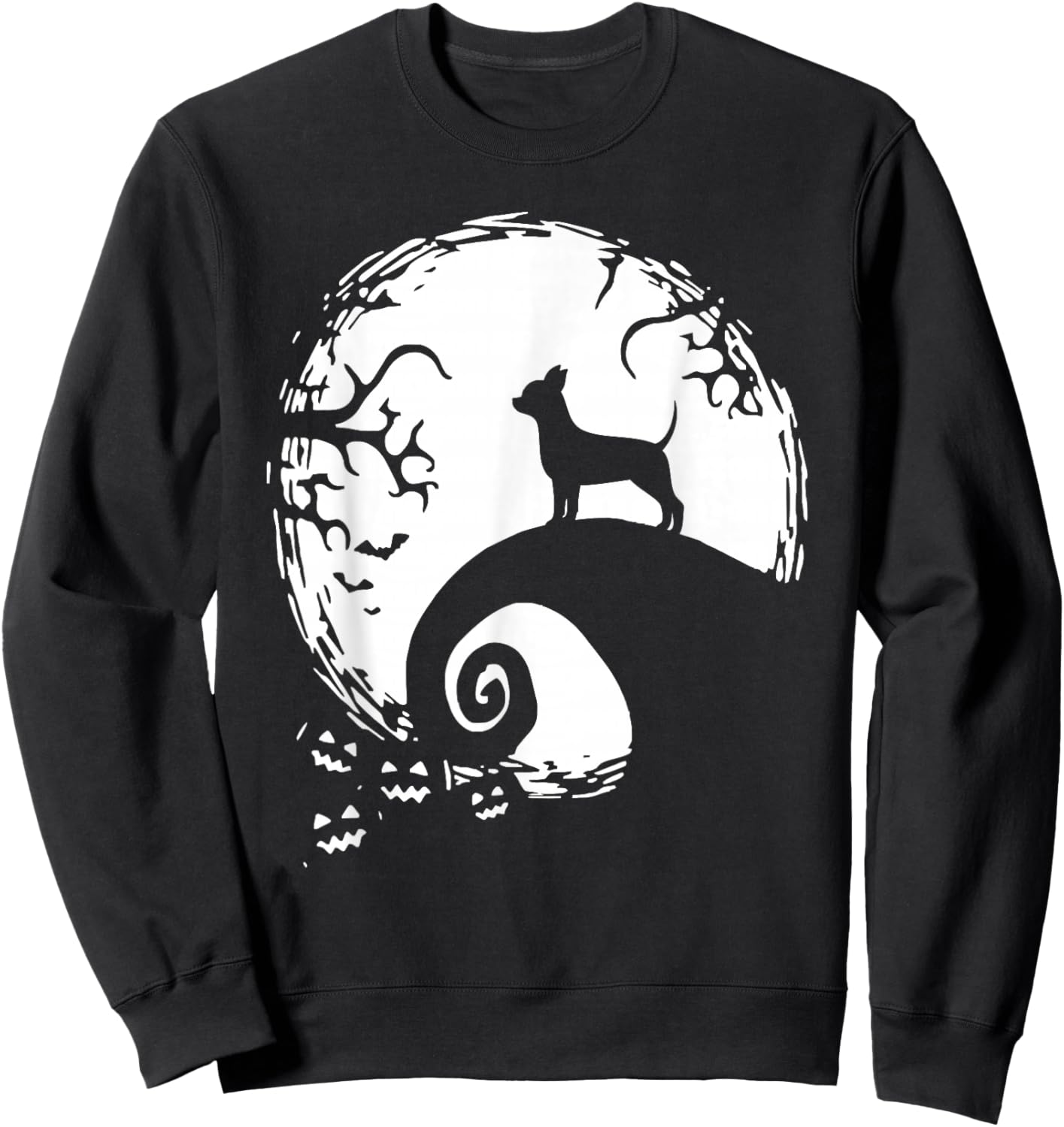 Chihuahua Dog Halloween With Moon Pumpkin Silhouette Sweatshirt - Sweatshirt | Black