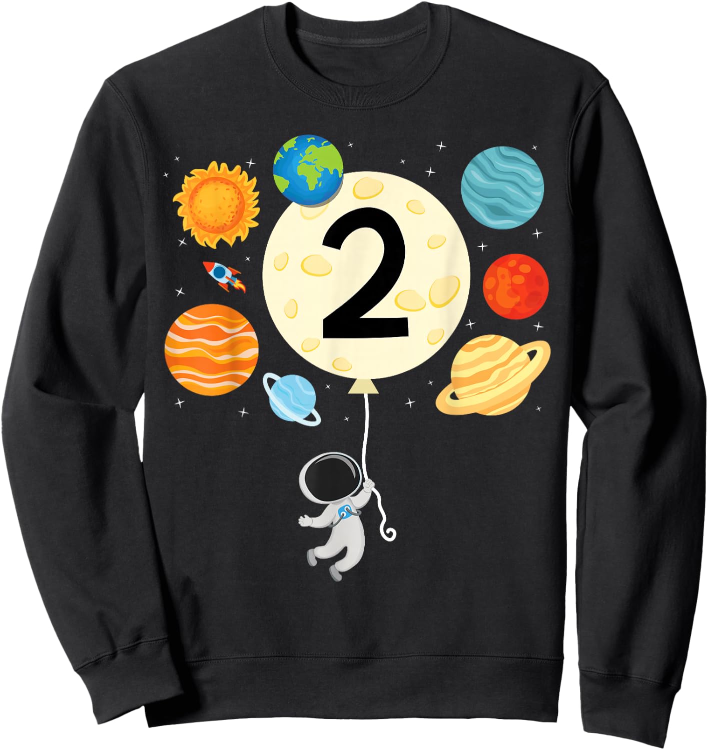 Boys 2nd Birthday Astronaut Balloon Planets Space 2 Year Old Sweatshirt - Sweatshirt | Black