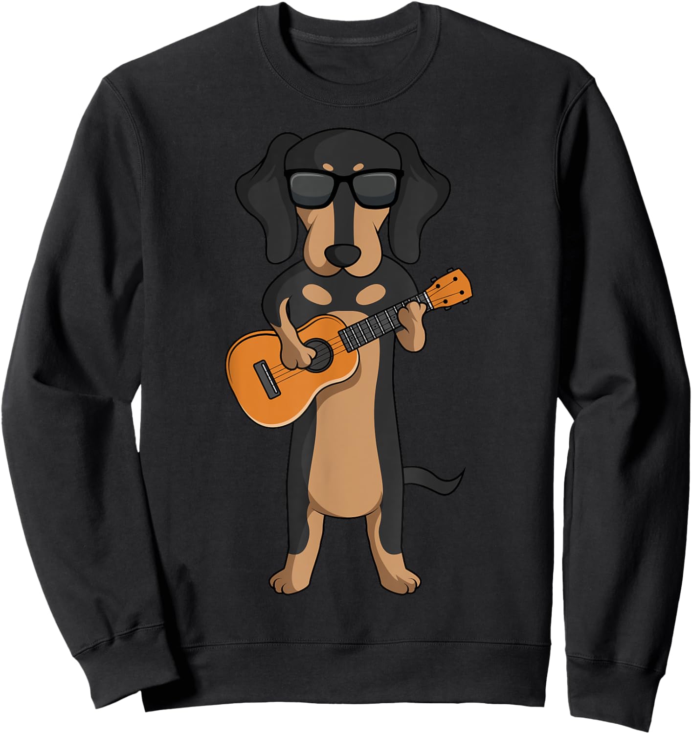 Dachshund Dog Playing Ukulele Guitar Men Women Girls Kids Sweatshirt - Sweatshirt | Black